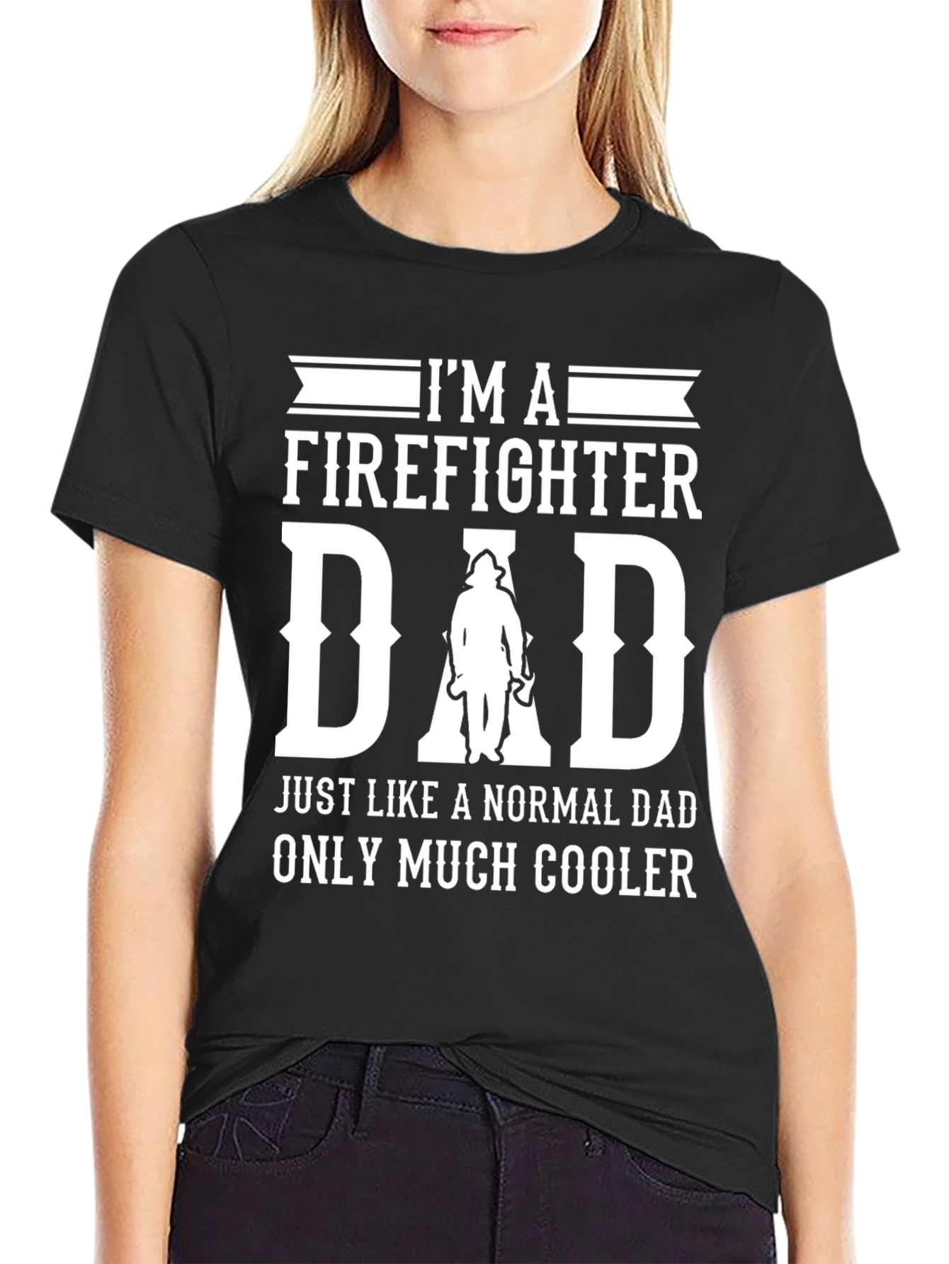 Firefighter Dad Graphic T-Shirt - Black Cotton Blend
