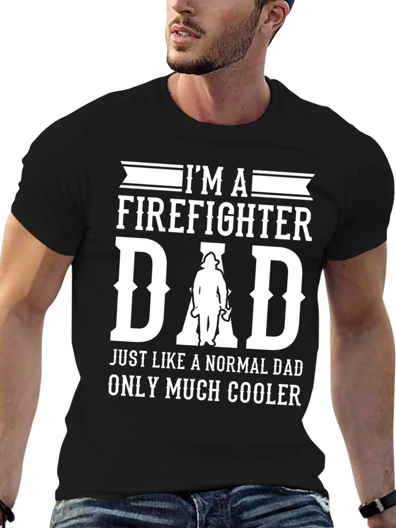 Firefighter Dad Graphic T-Shirt - Black Cotton Blend