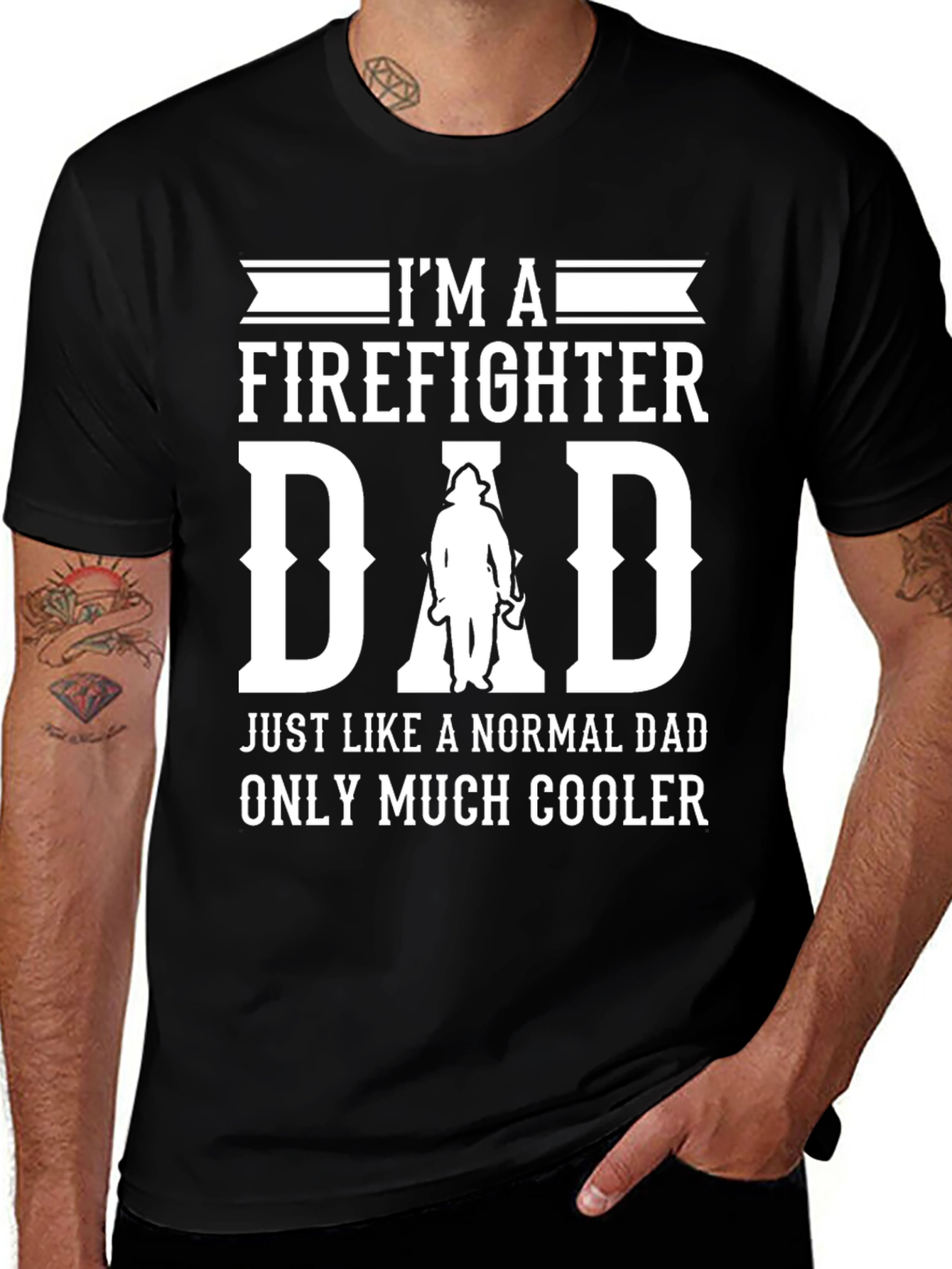 Firefighter Dad Graphic T-Shirt - Black Cotton Blend