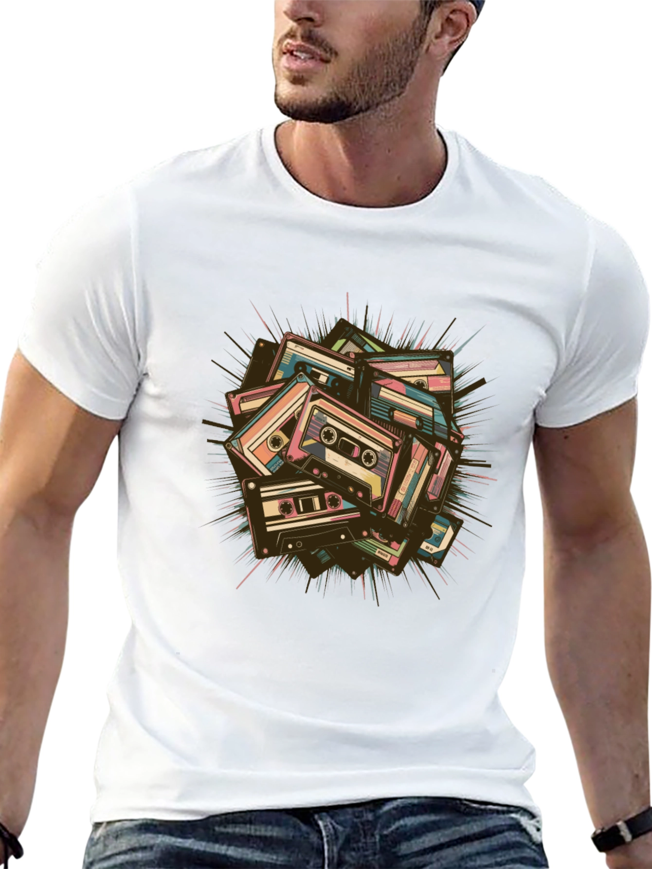 Retro Cassette Tape Graphic T-Shirt - Black