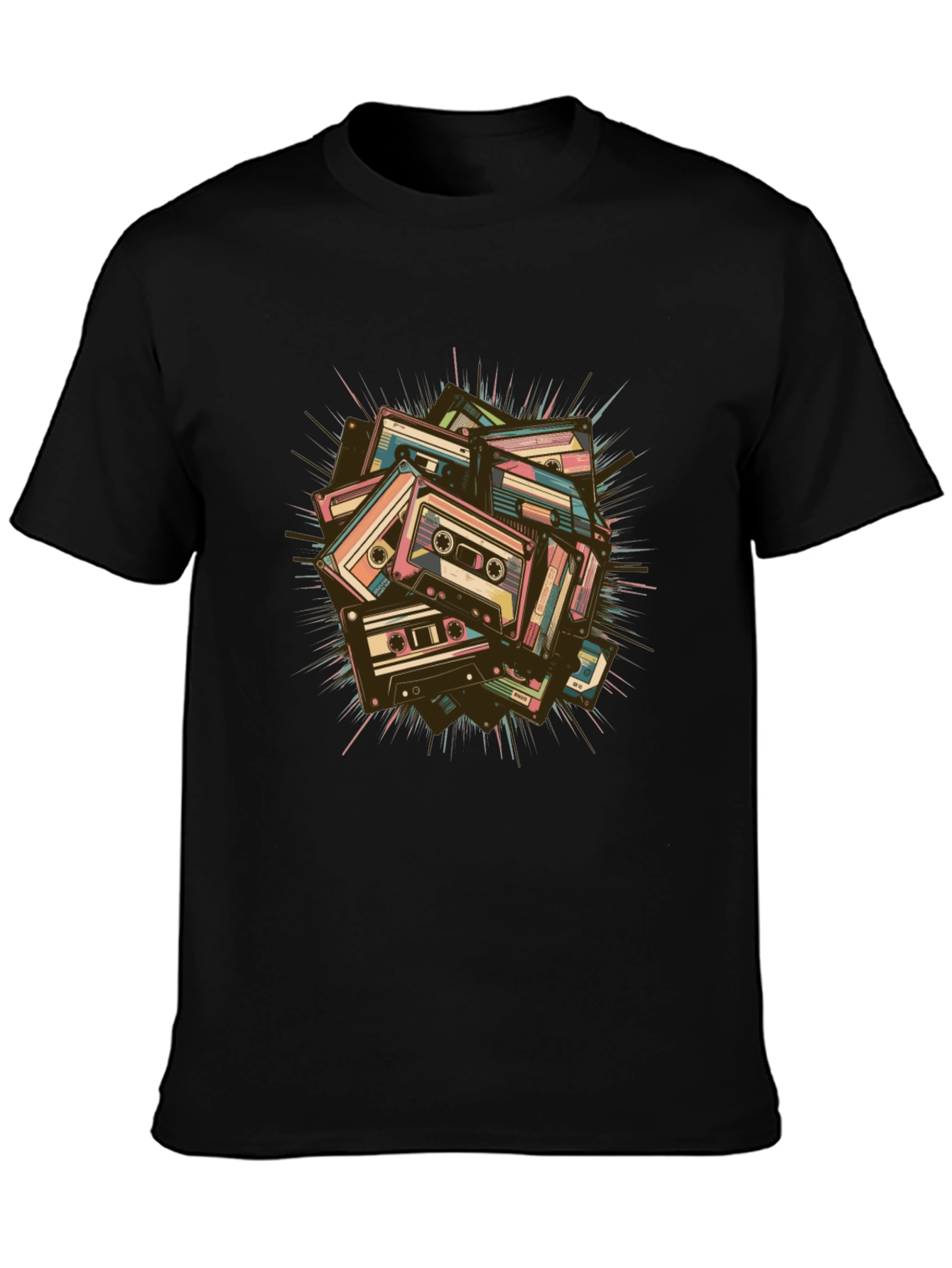 Retro Cassette Tape Graphic T-Shirt - Black