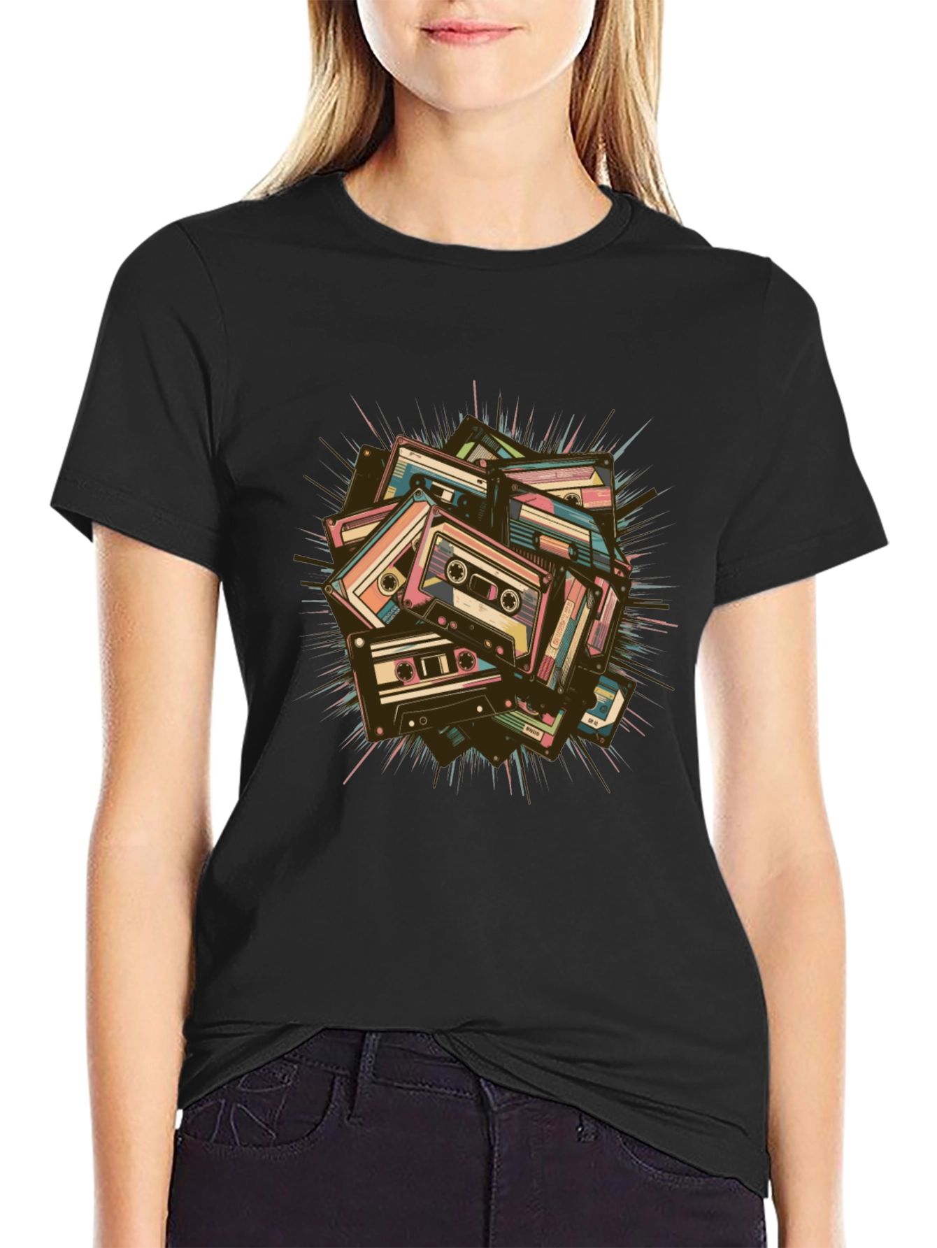 Retro Cassette Tape Graphic T-Shirt - Black