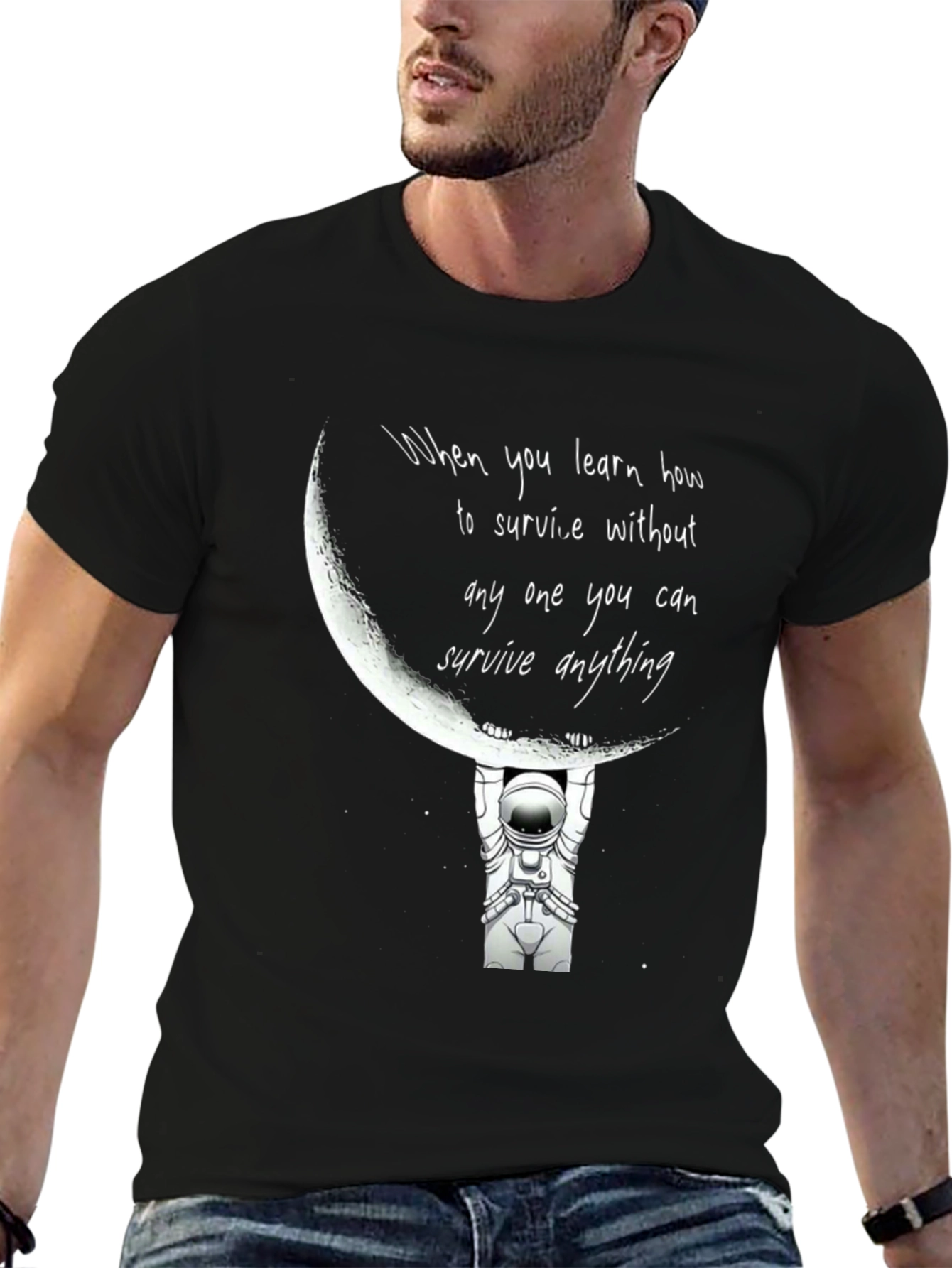 Astronaut Moon Lift Graphic Tee - Unique Design