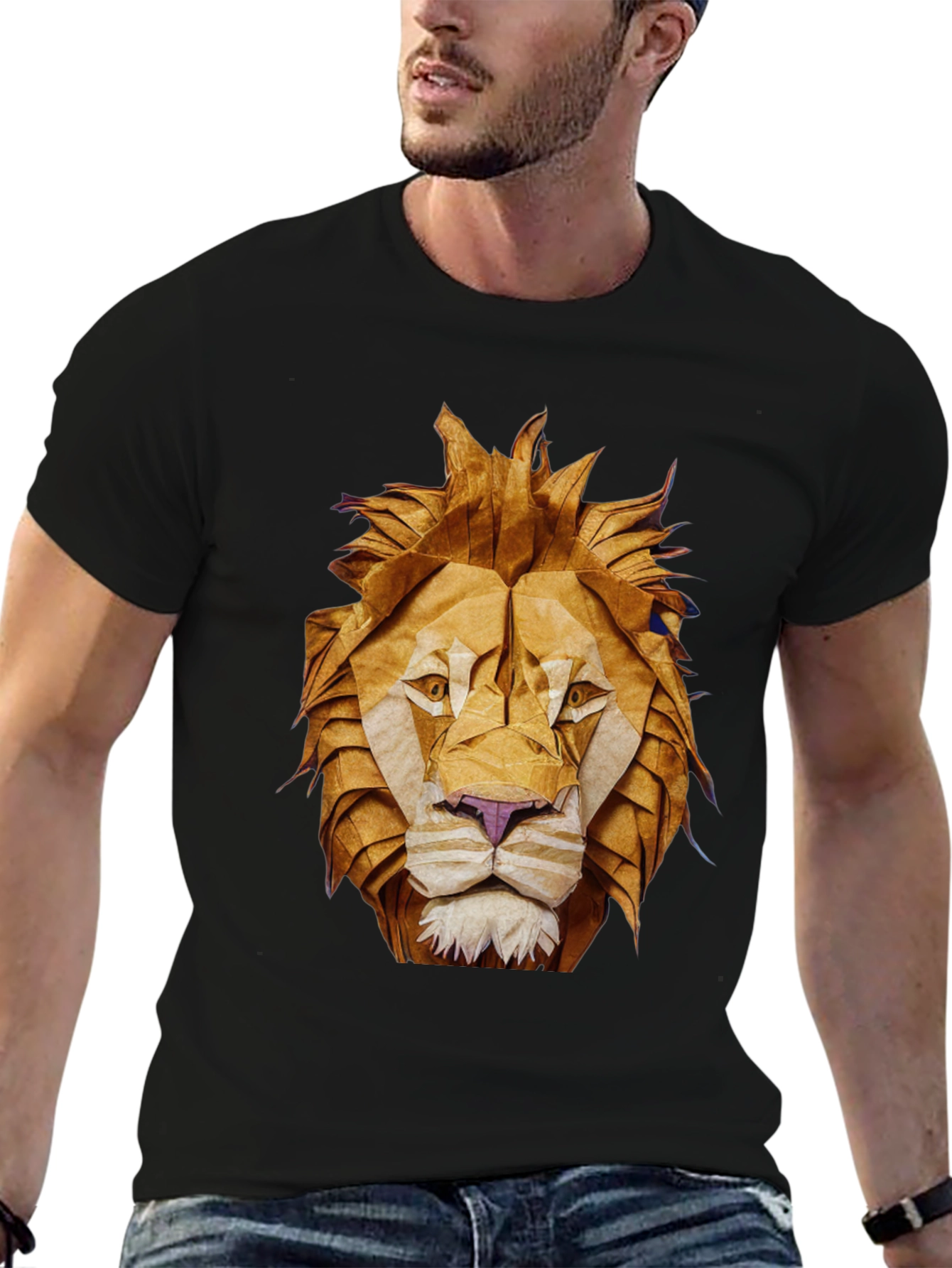 Origami Lion Graphic Tee - Black