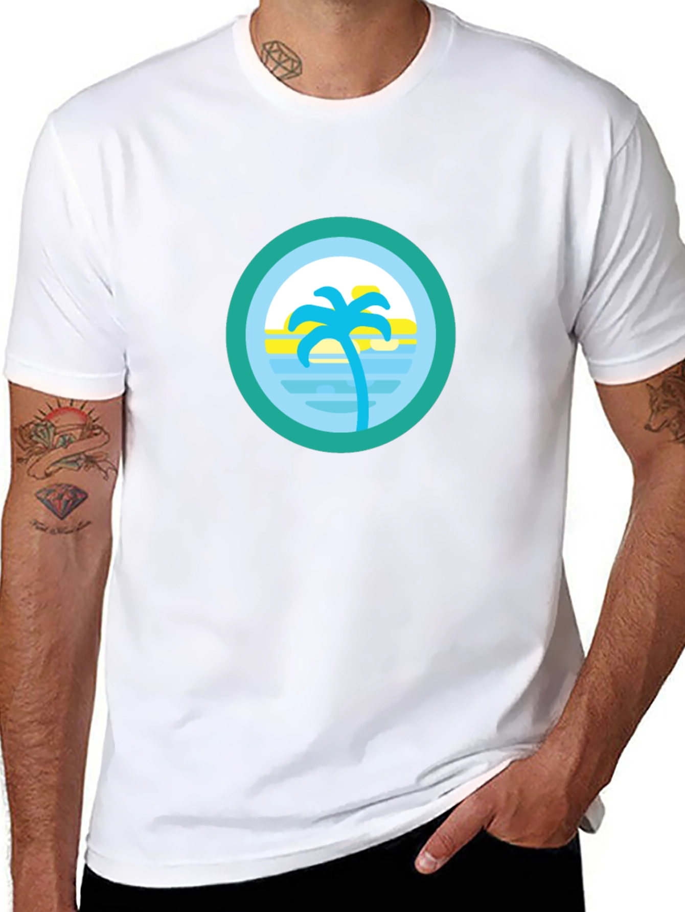 Tropical Palm Tree Circle Graphic Tee - Black