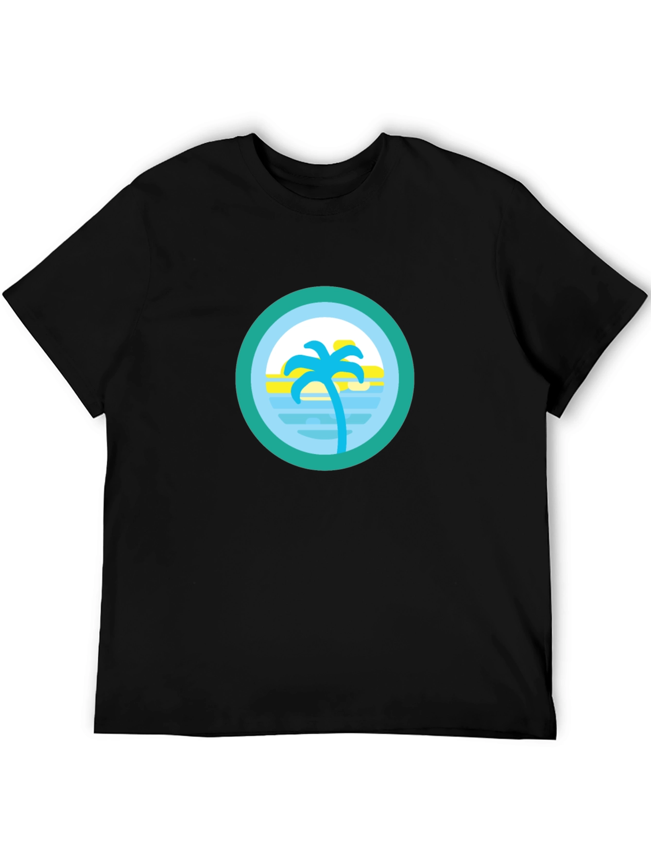 Tropical Palm Tree Circle Graphic Tee - Black