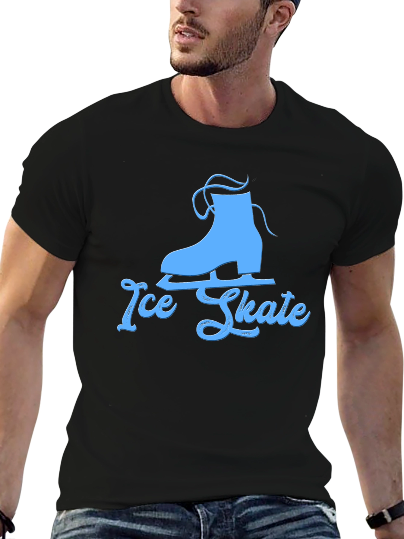Ice Skate Graphic Tee - Black Cotton Shirt