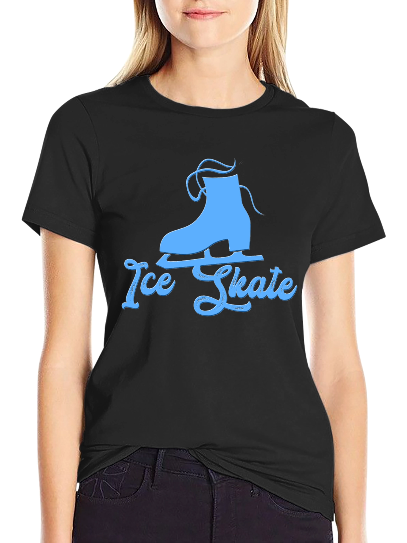 Ice Skate Graphic Tee - Black Cotton Shirt