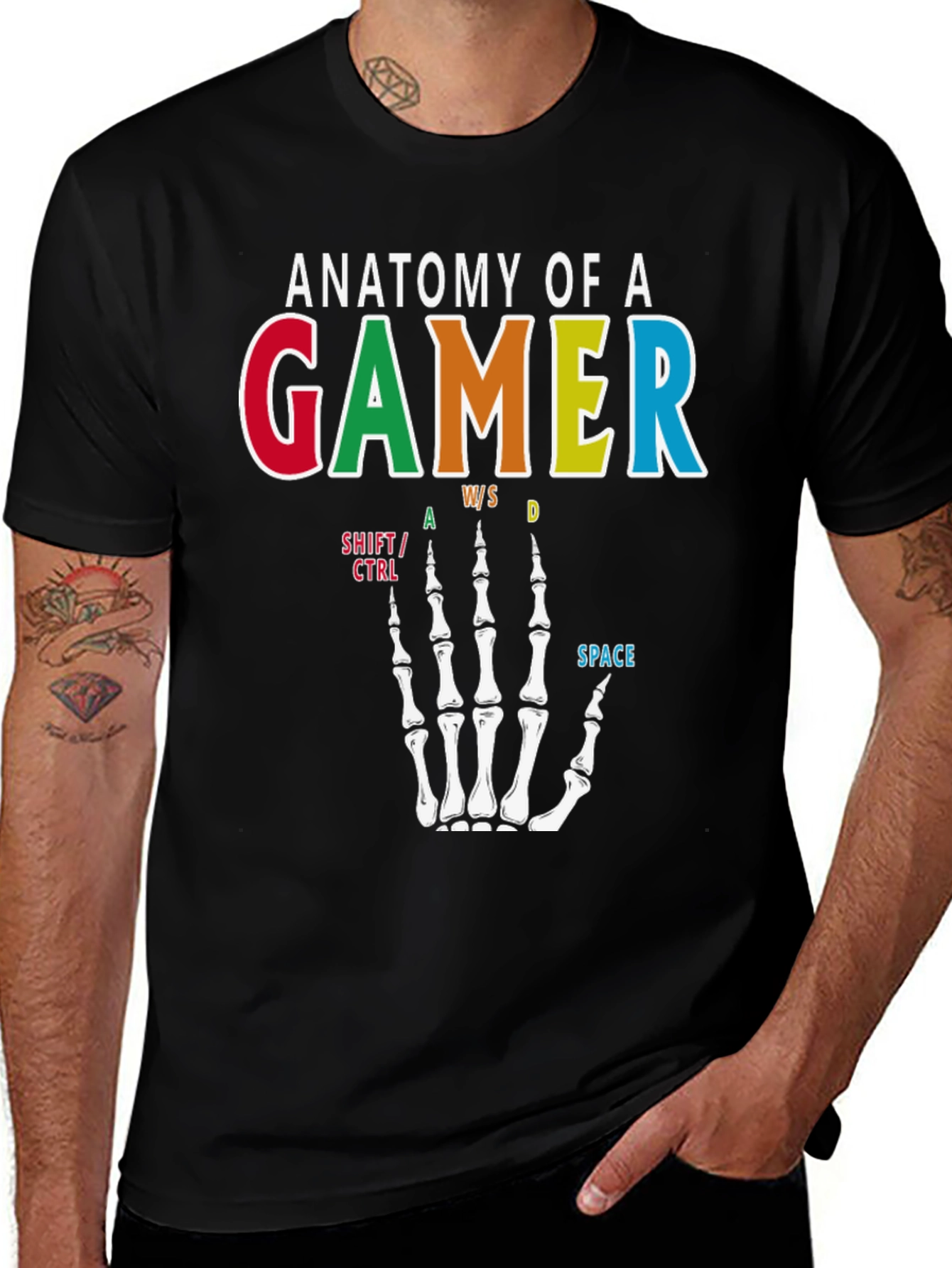 Anatomy of a Gamer T-Shirt - Skeleton Hand Design
