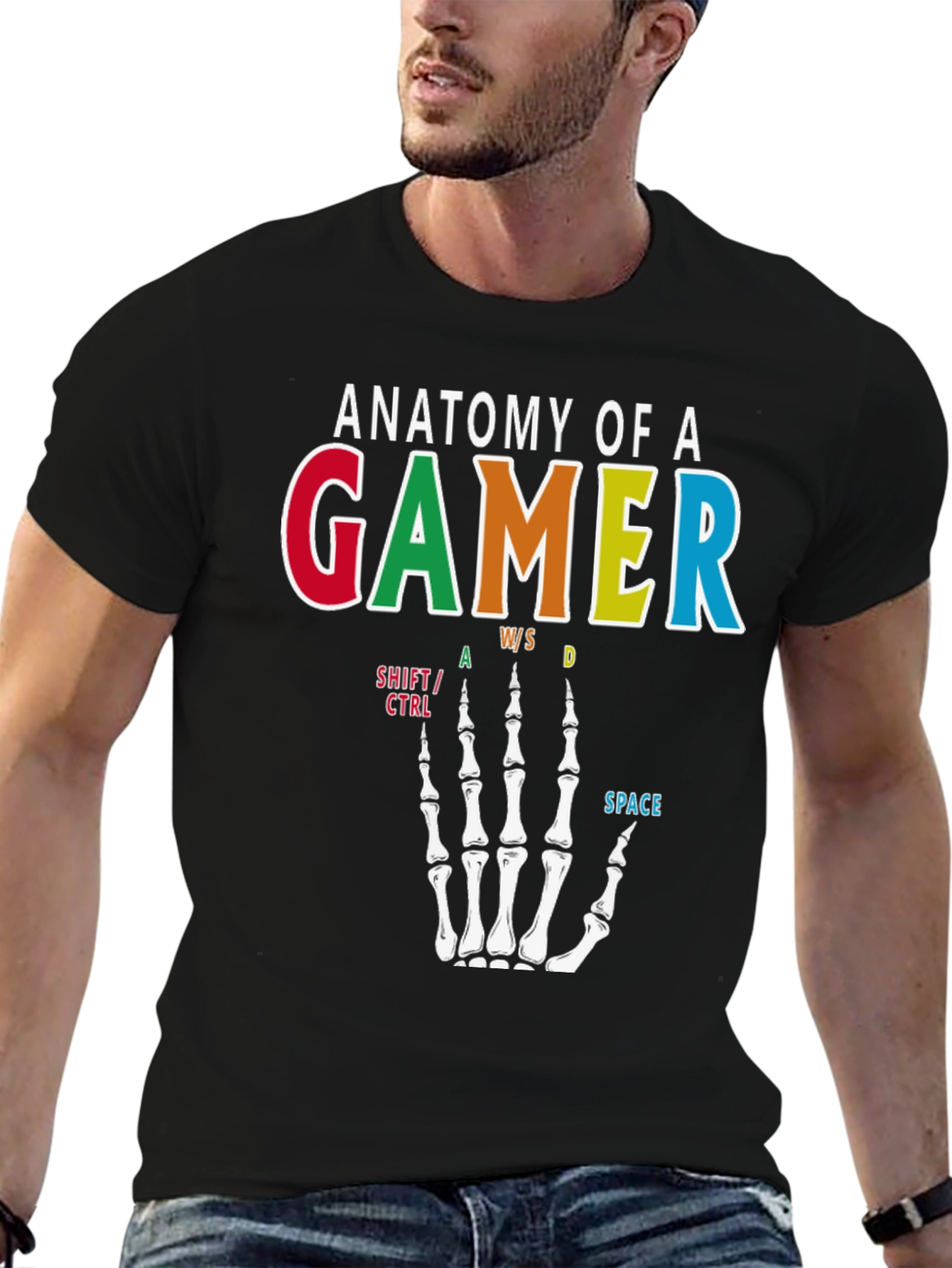 Anatomy of a Gamer T-Shirt - Skeleton Hand Design
