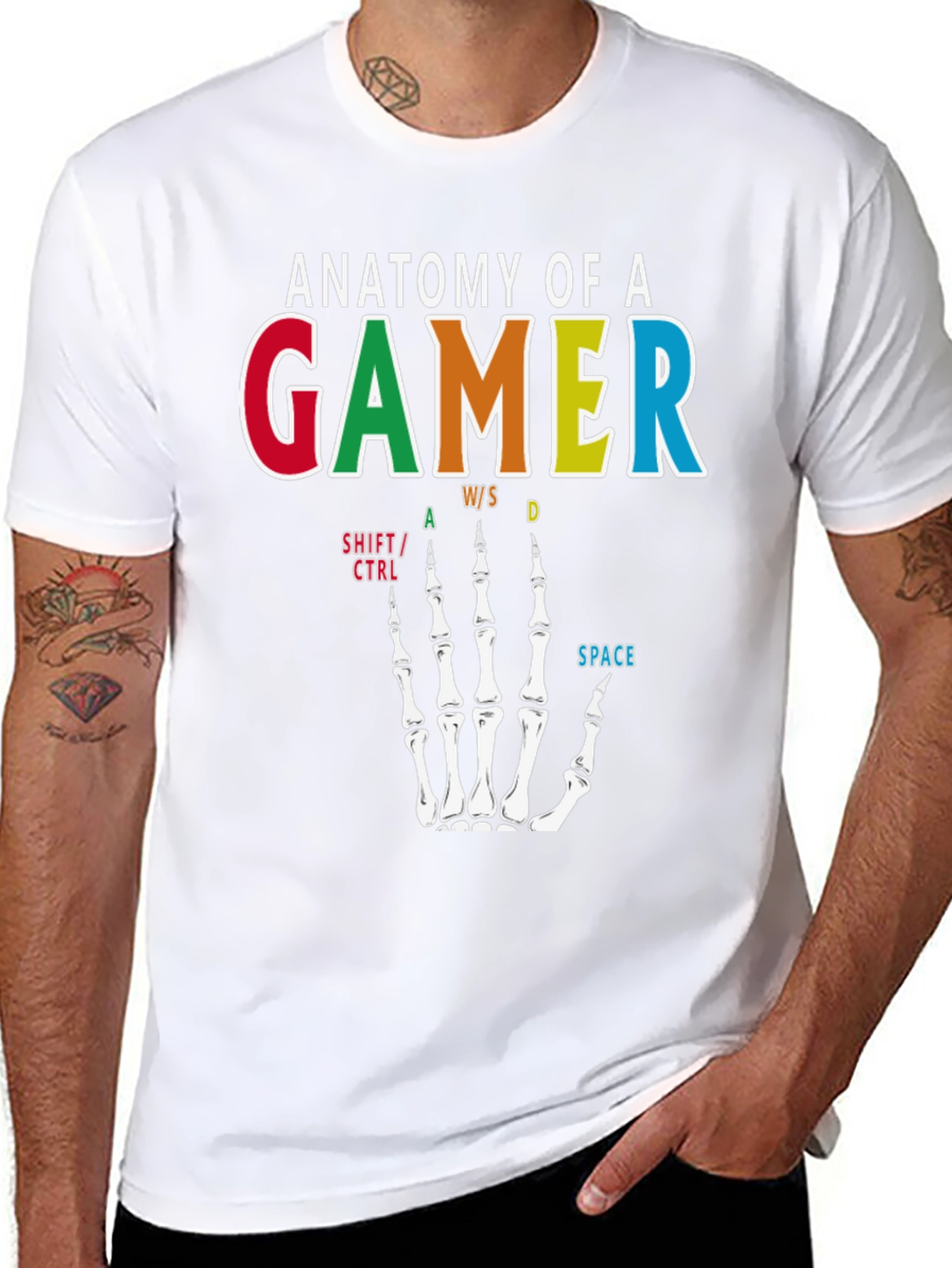 Anatomy of a Gamer T-Shirt - Skeleton Hand Design