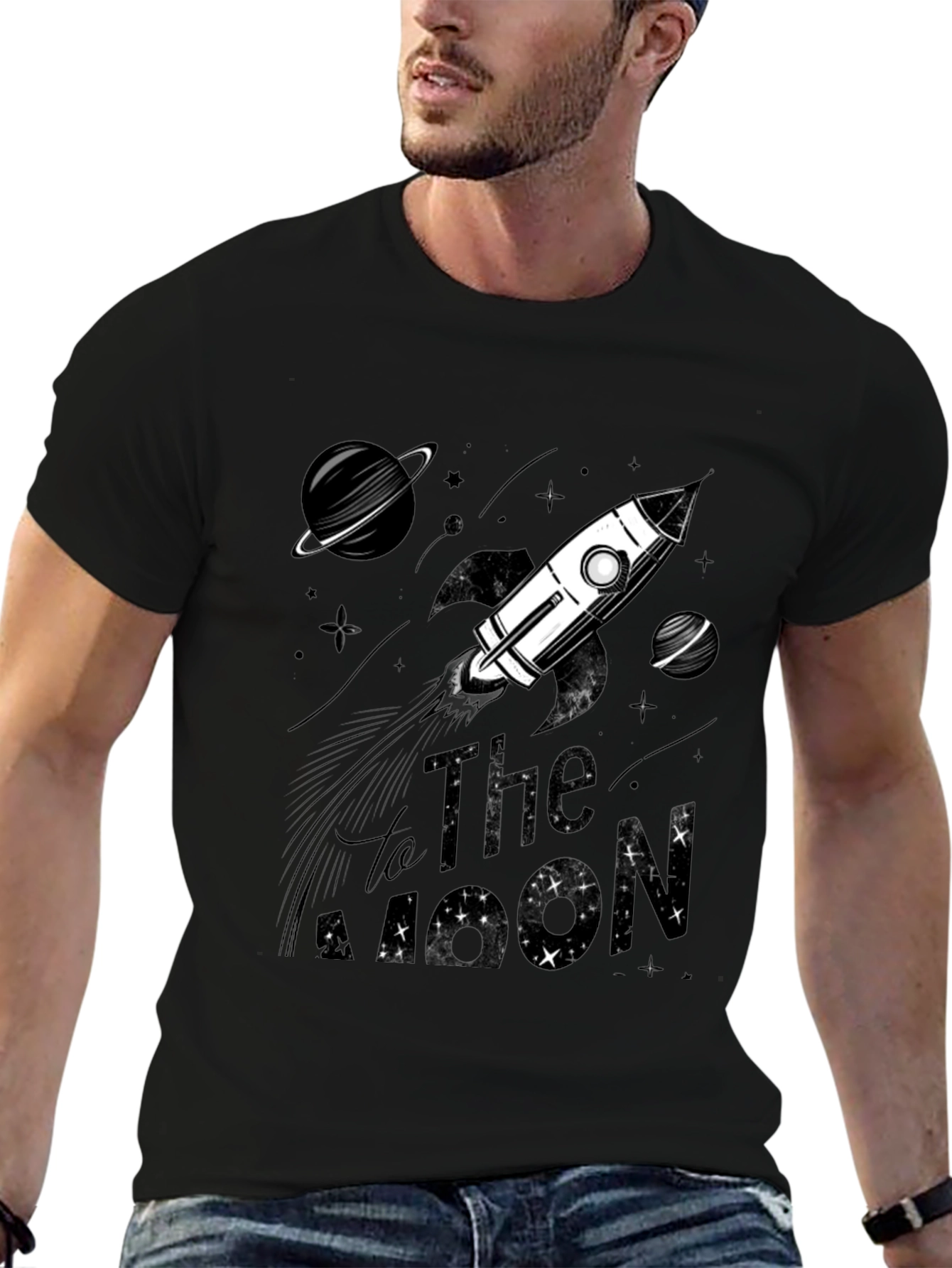 To The Moon Graphic T-Shirt - Space Rocket Tee