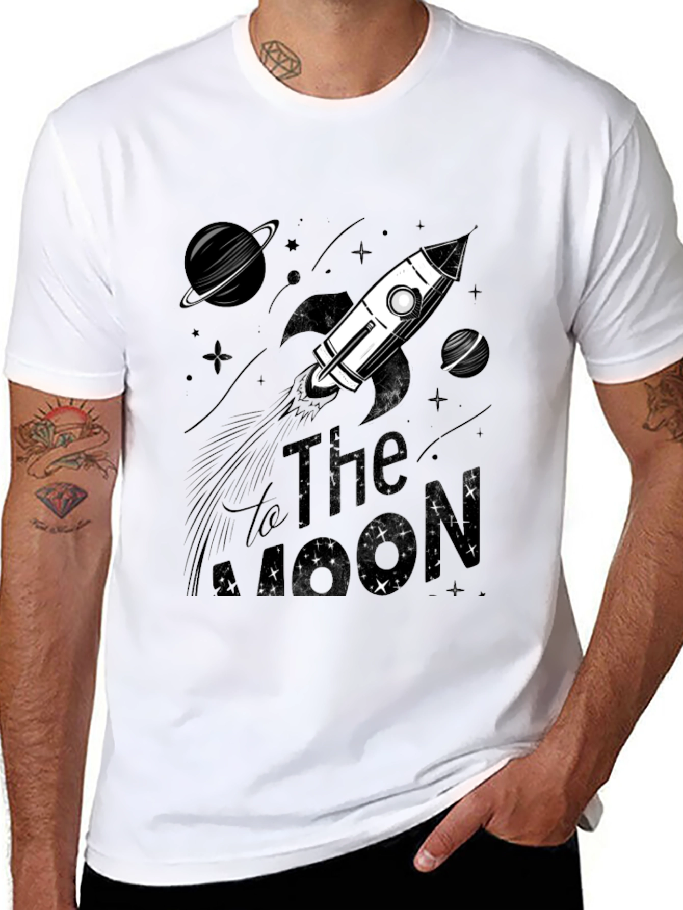 To The Moon Graphic T-Shirt - Space Rocket Tee