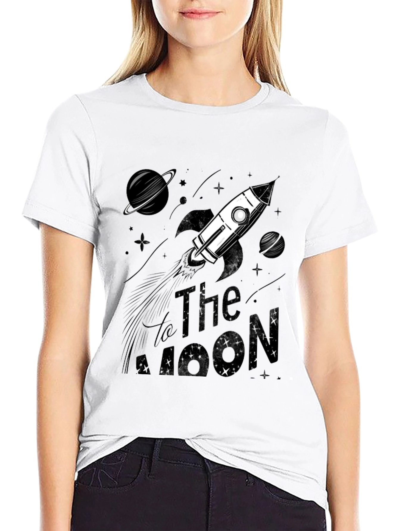 To The Moon Graphic T-Shirt - Space Rocket Tee