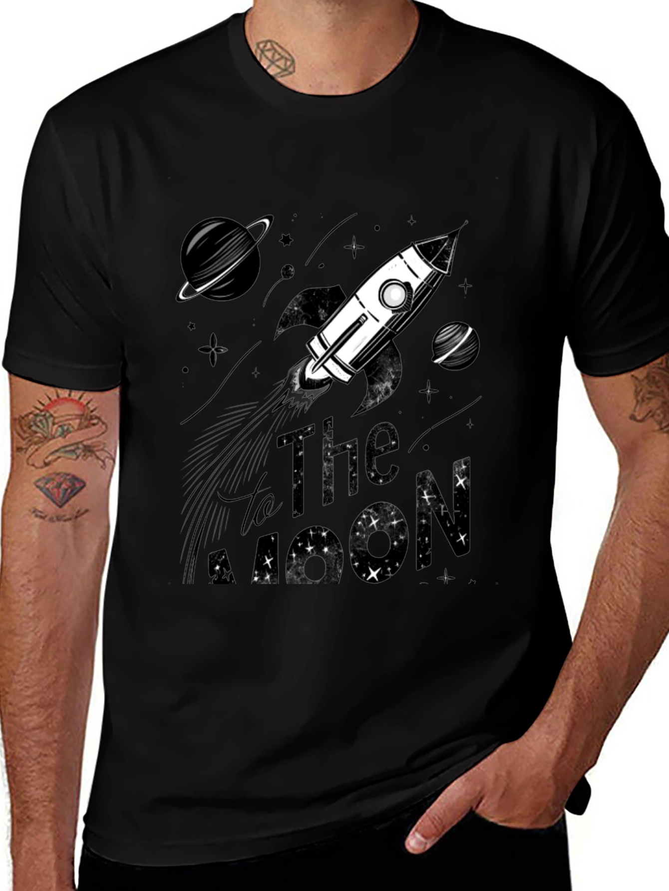 To The Moon Graphic T-Shirt - Space Rocket Tee