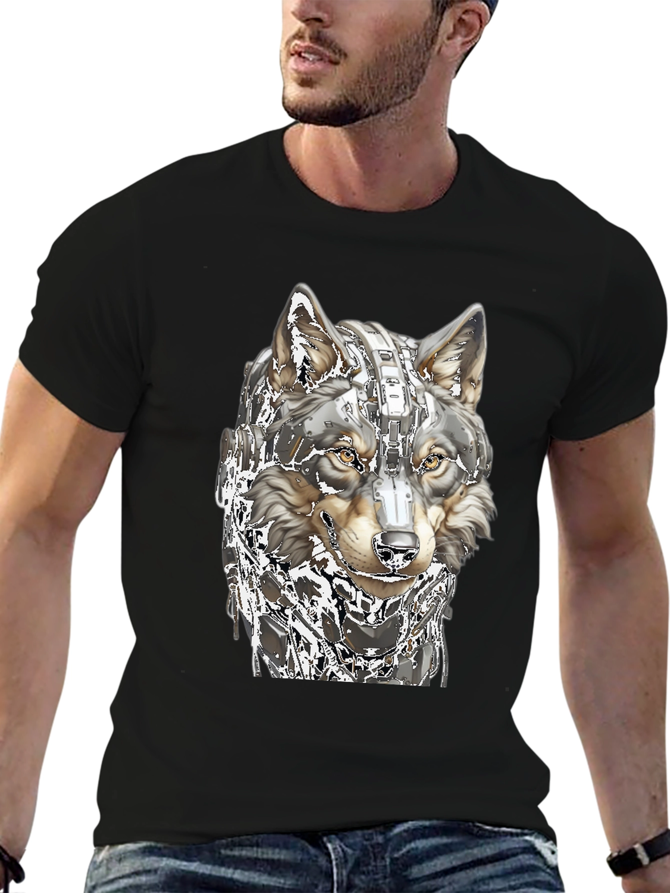 Cyber Wolf T-Shirt - Futuristic Animal Graphic Tee