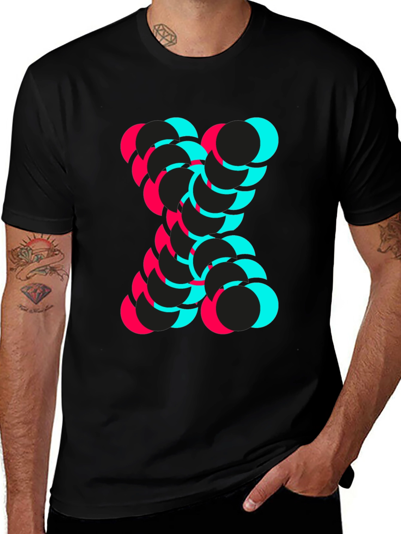 Abstract Circle Design Black T-Shirt