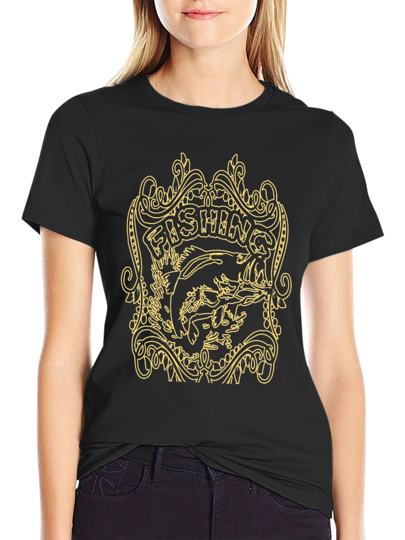 Fishing Graphic Tee - Black Cotton T-Shirt