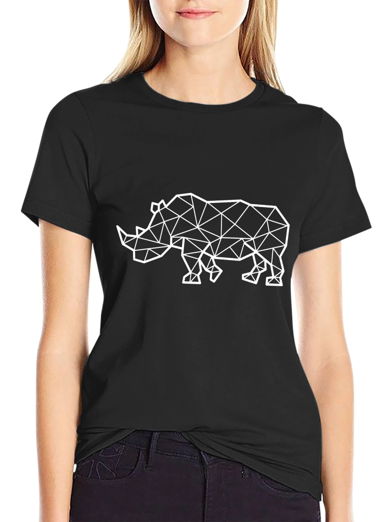 Geometric Rhino Graphic Tee - Black