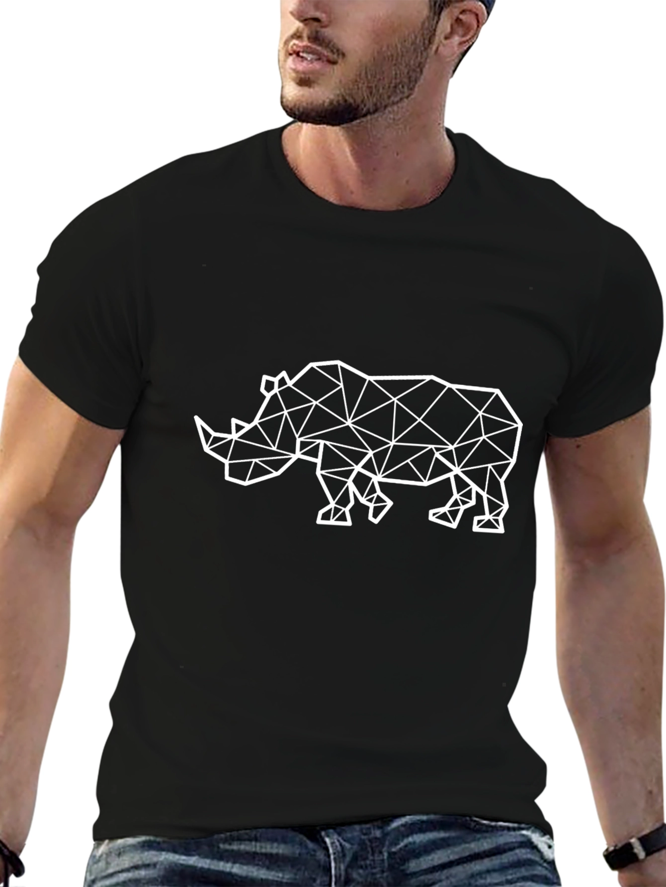 Geometric Rhino Graphic Tee - Black