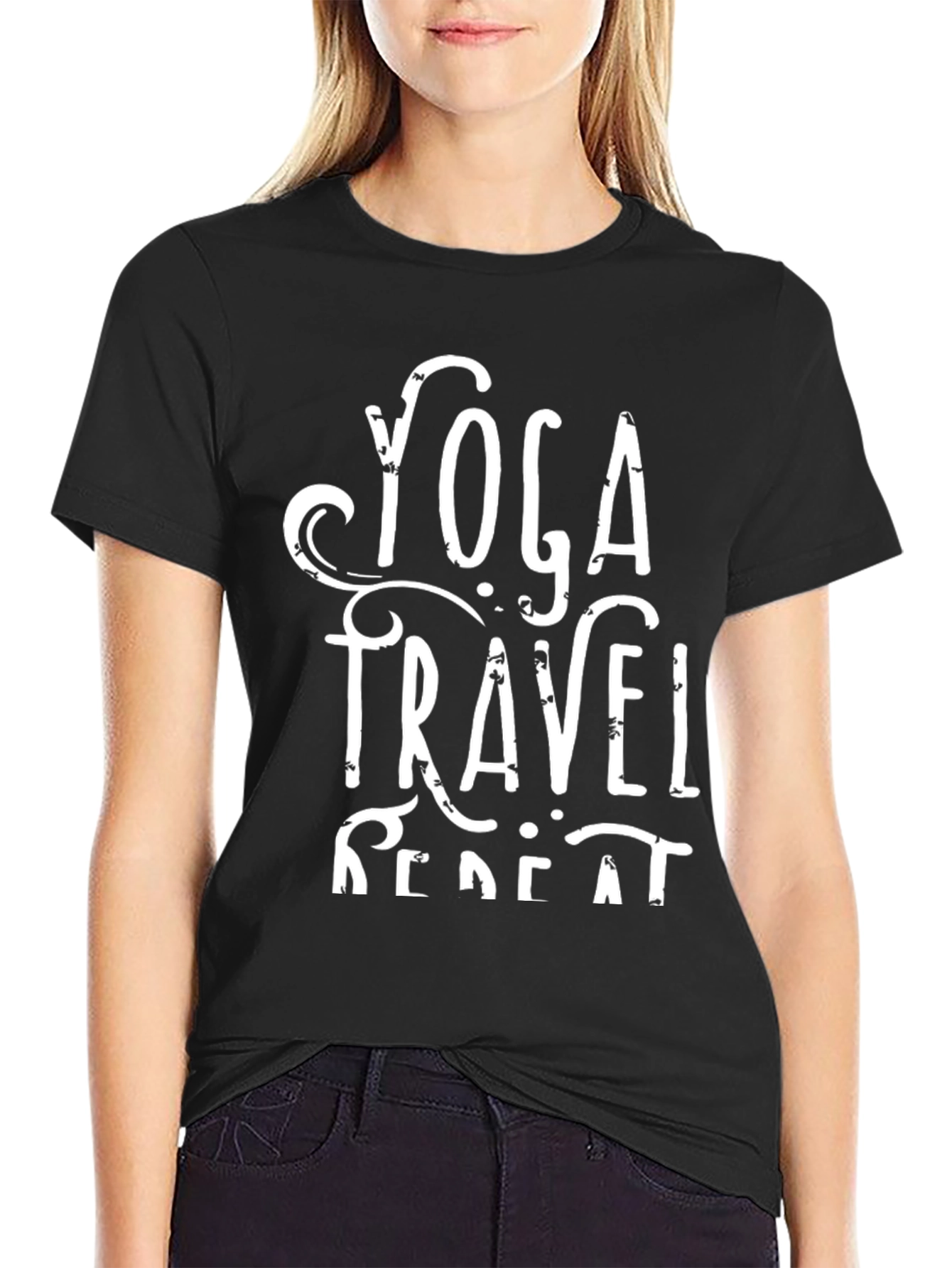 Yoga Travel Repeat Graphic Tee - Casual Style
