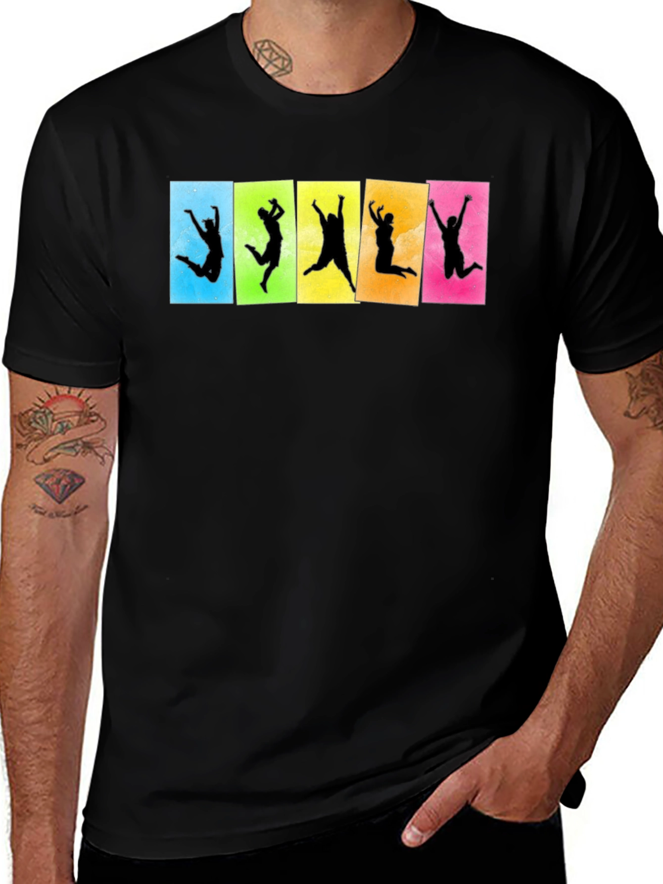 Funky Jumping Silhouette Graphic Tee - Black