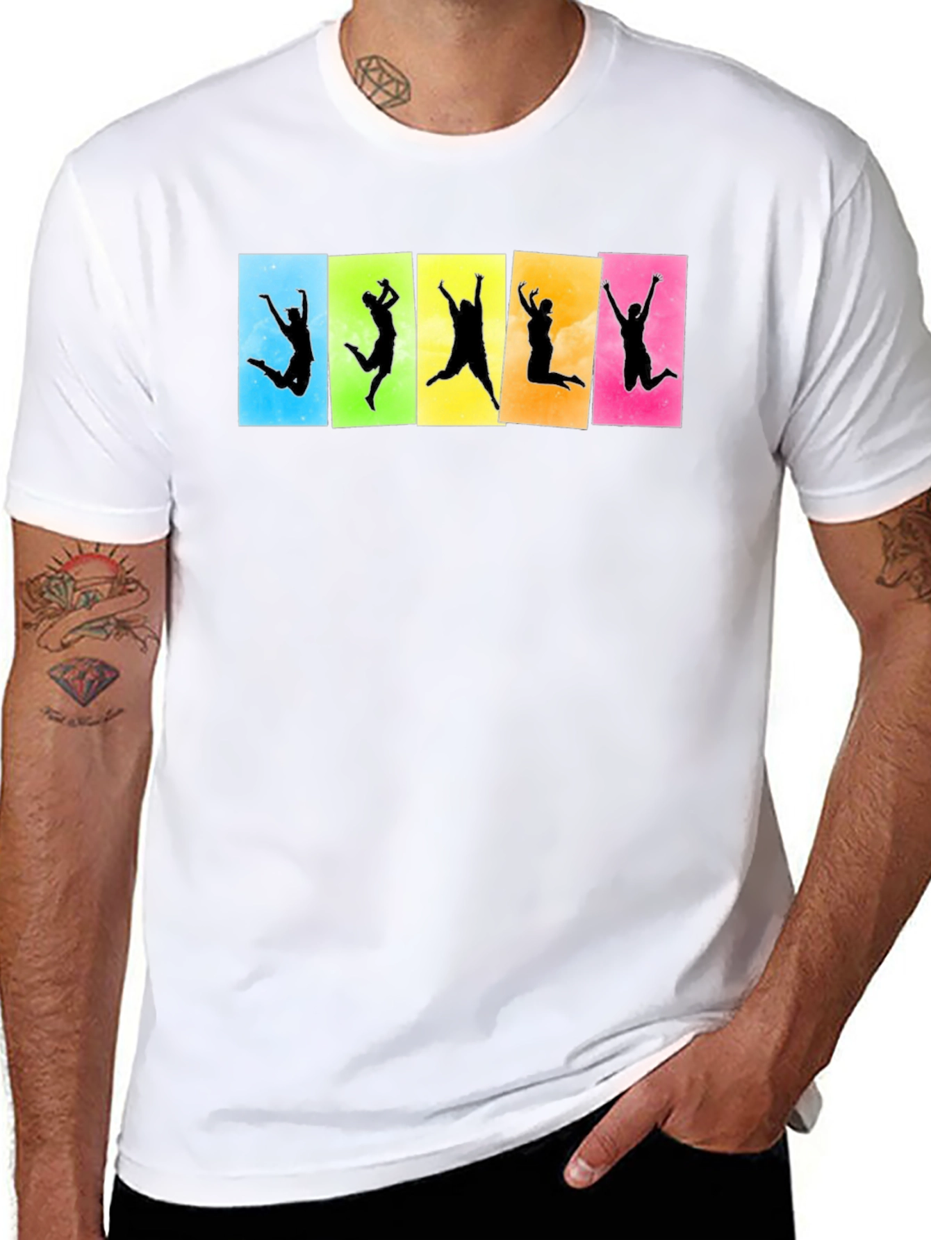 Funky Jumping Silhouette Graphic Tee - Black