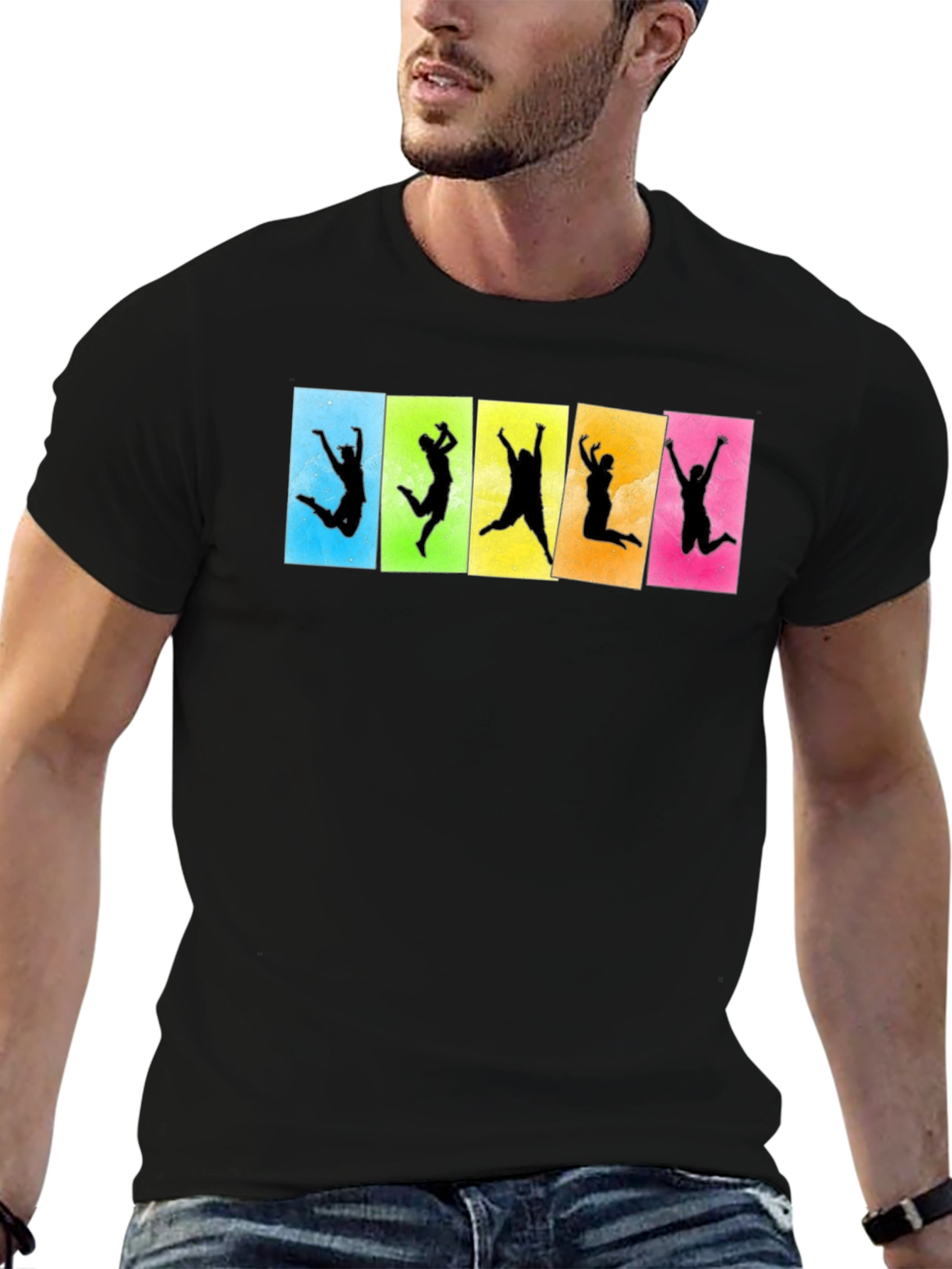 Funky Jumping Silhouette Graphic Tee - Black
