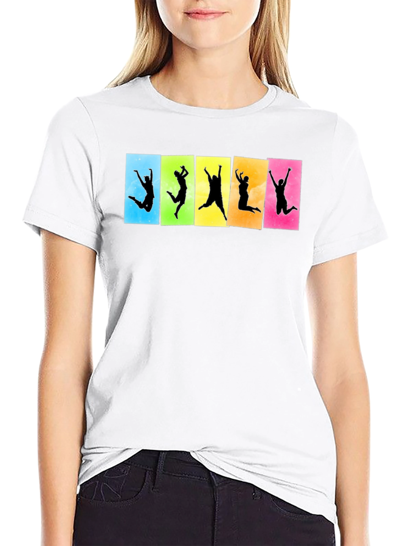 Funky Jumping Silhouette Graphic Tee - Black