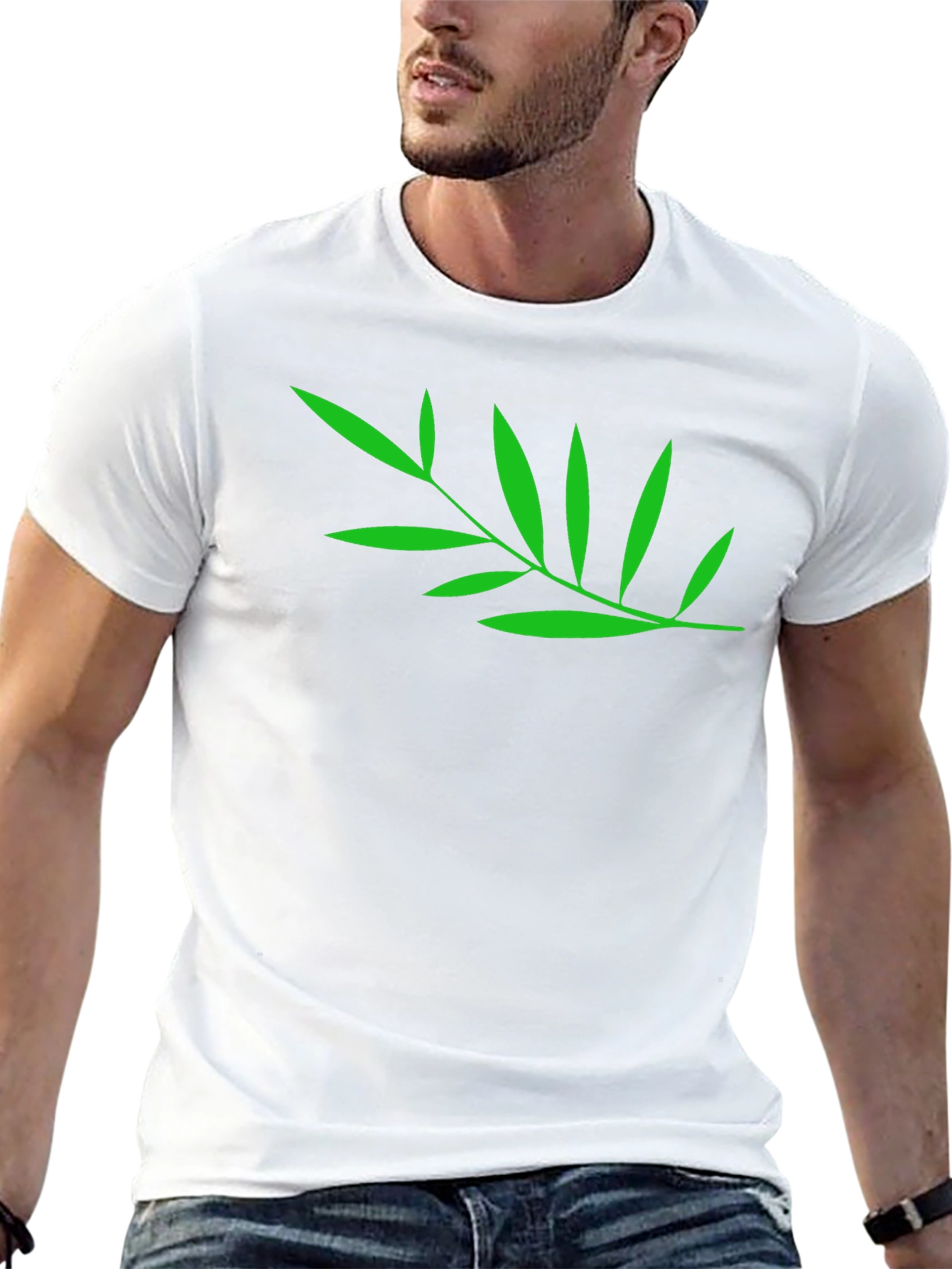 Green Leaf Black T-Shirt - Nature Inspired Casual Tee
