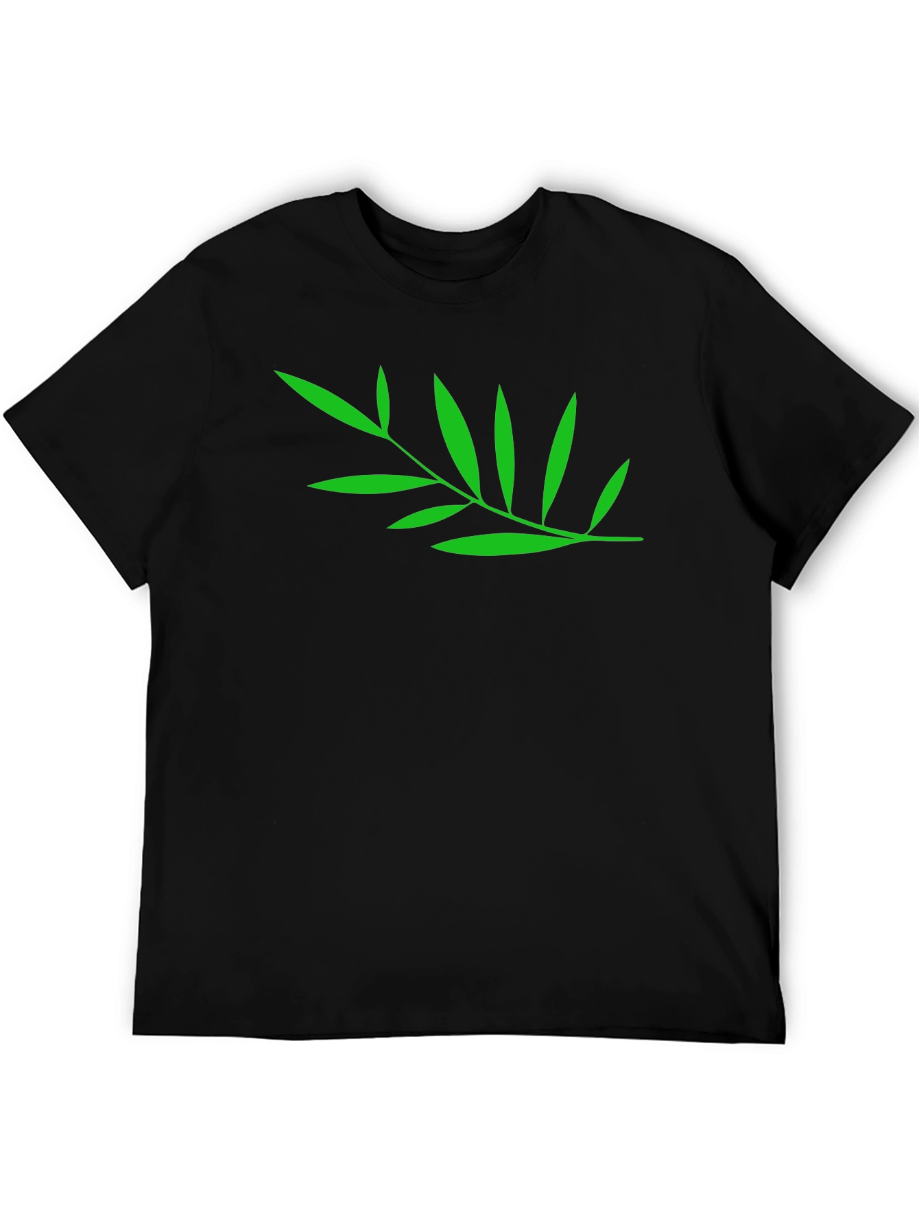 Green Leaf Black T-Shirt - Nature Inspired Casual Tee