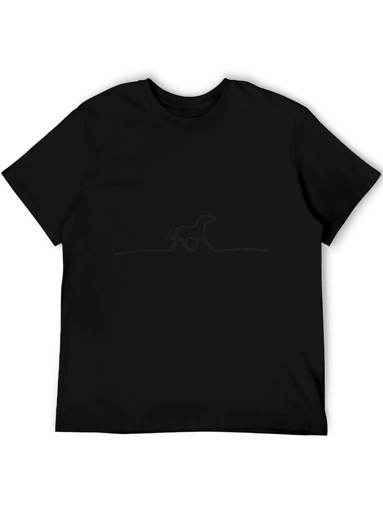 Minimalist Horse Line Art Black T-Shirt