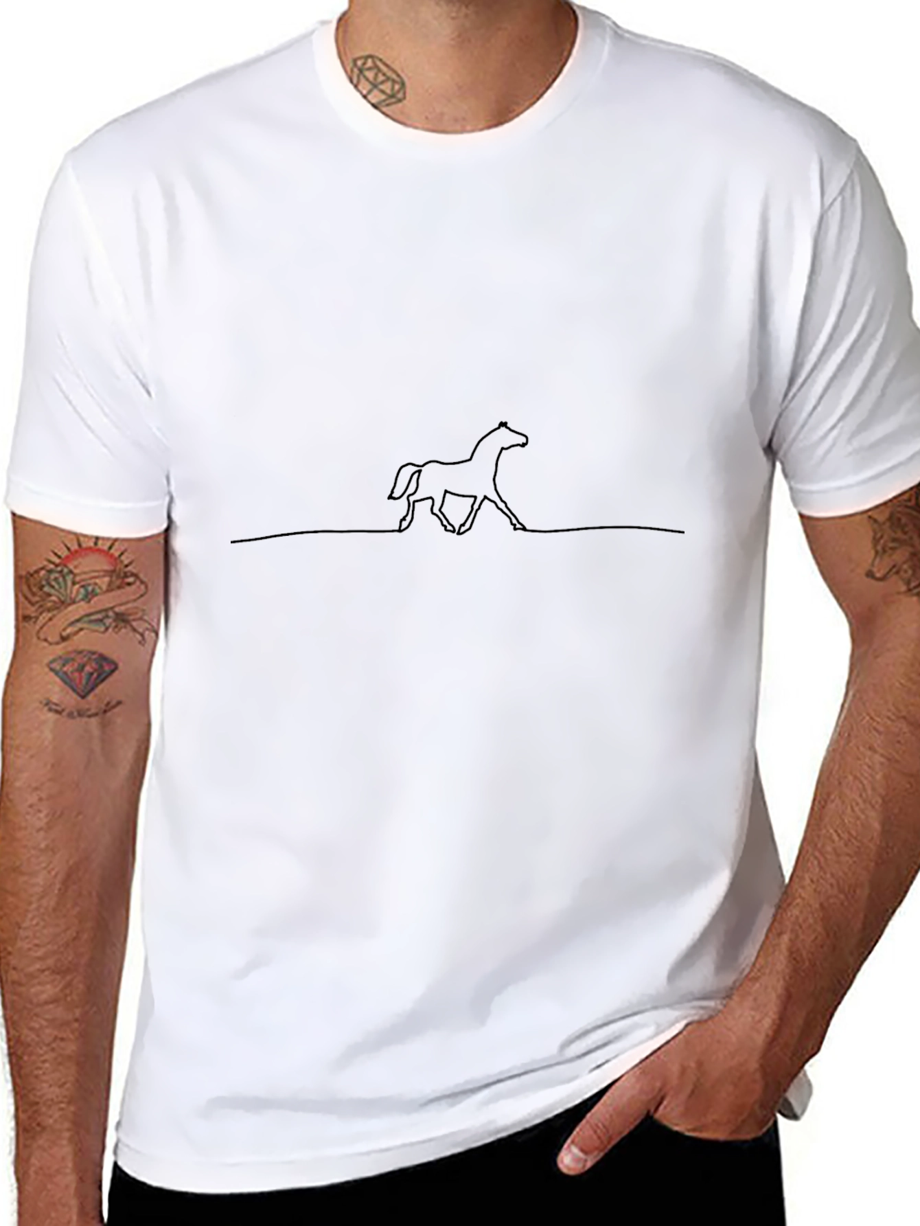 Minimalist Horse Line Art Black T-Shirt