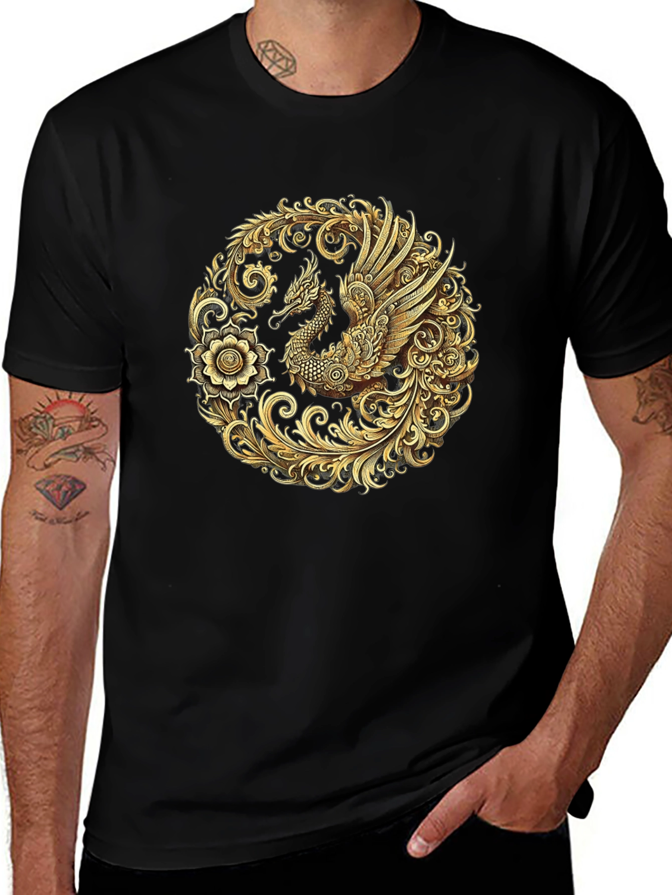 Golden Dragon Graphic Black T-Shirt
