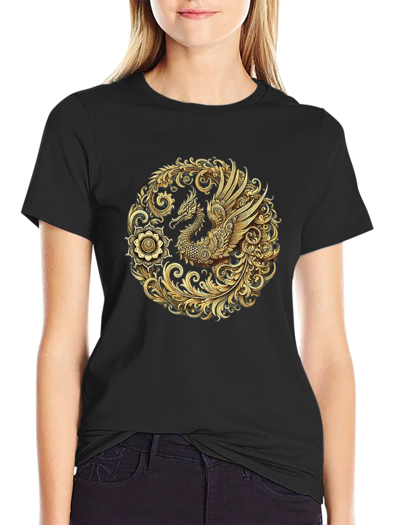 Golden Dragon Graphic Black T-Shirt