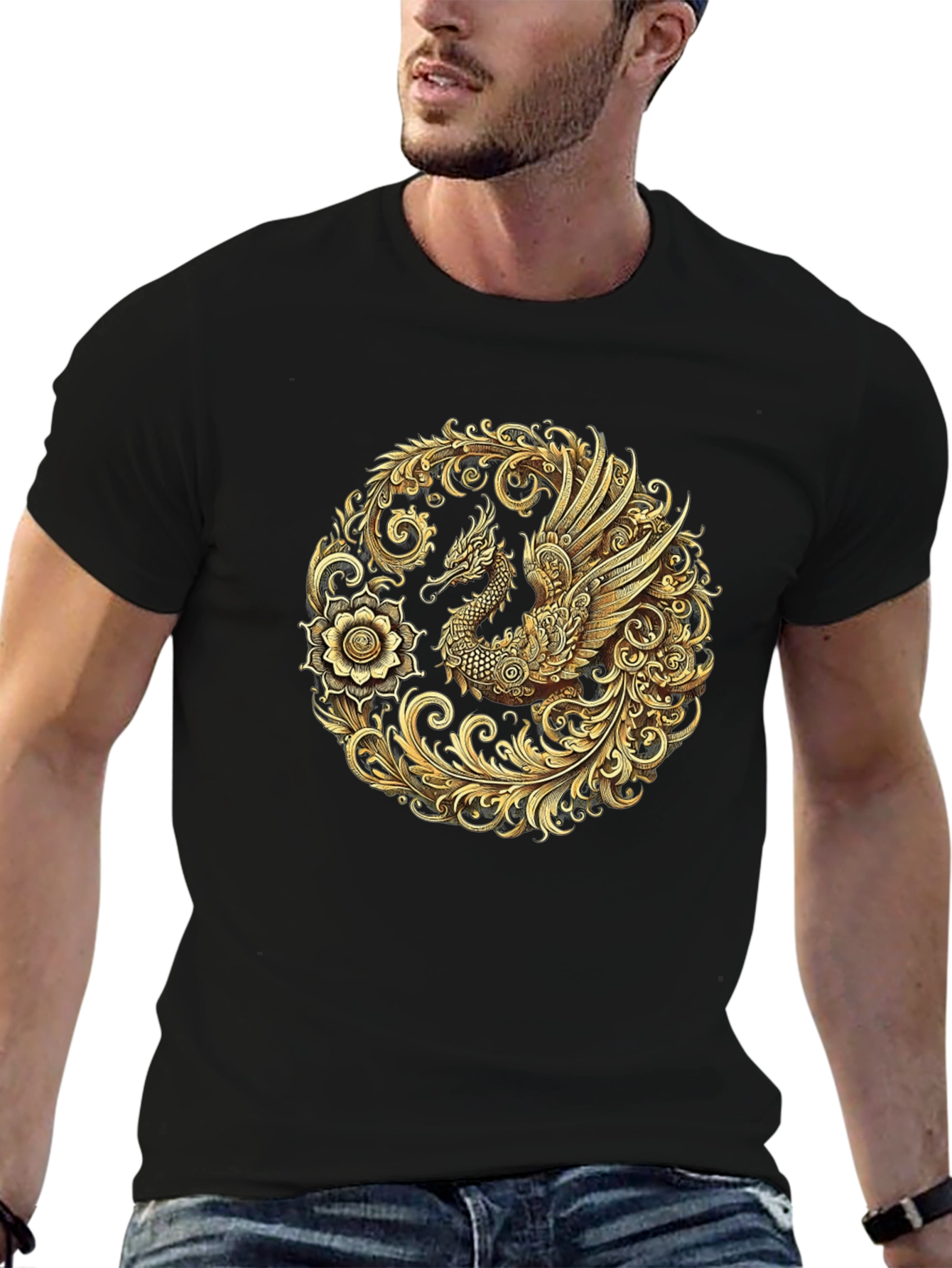 Golden Dragon Graphic Black T-Shirt