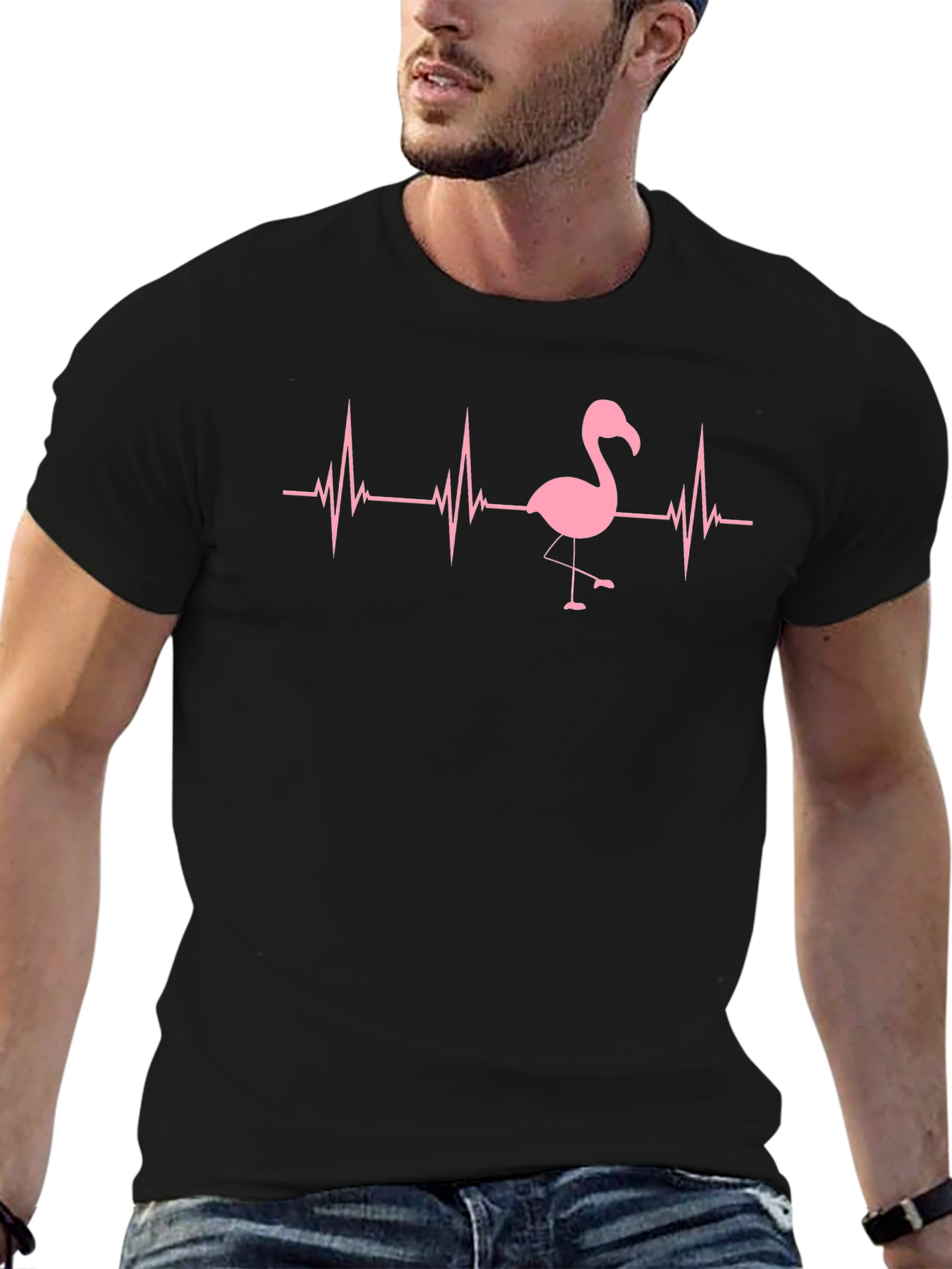 Flamingo Heartbeat Black T-Shirt