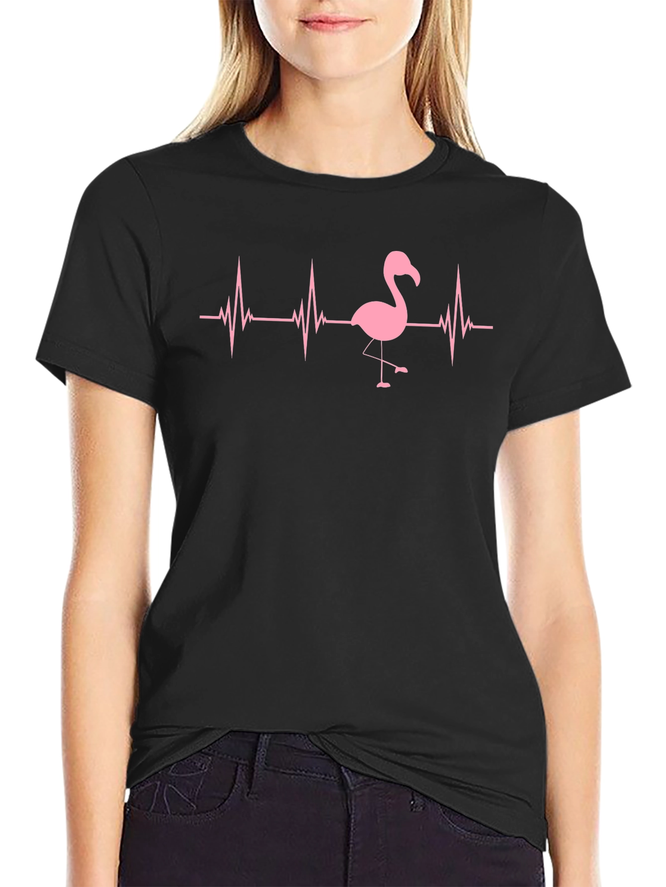 Flamingo Heartbeat Black T-Shirt