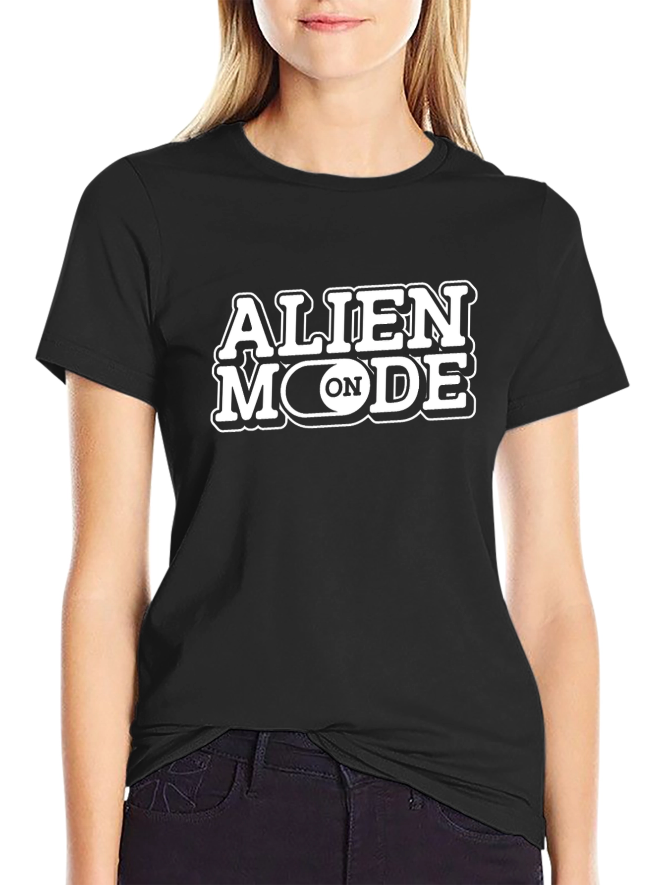 Alien Mode On T-Shirt - Black Crew Neck