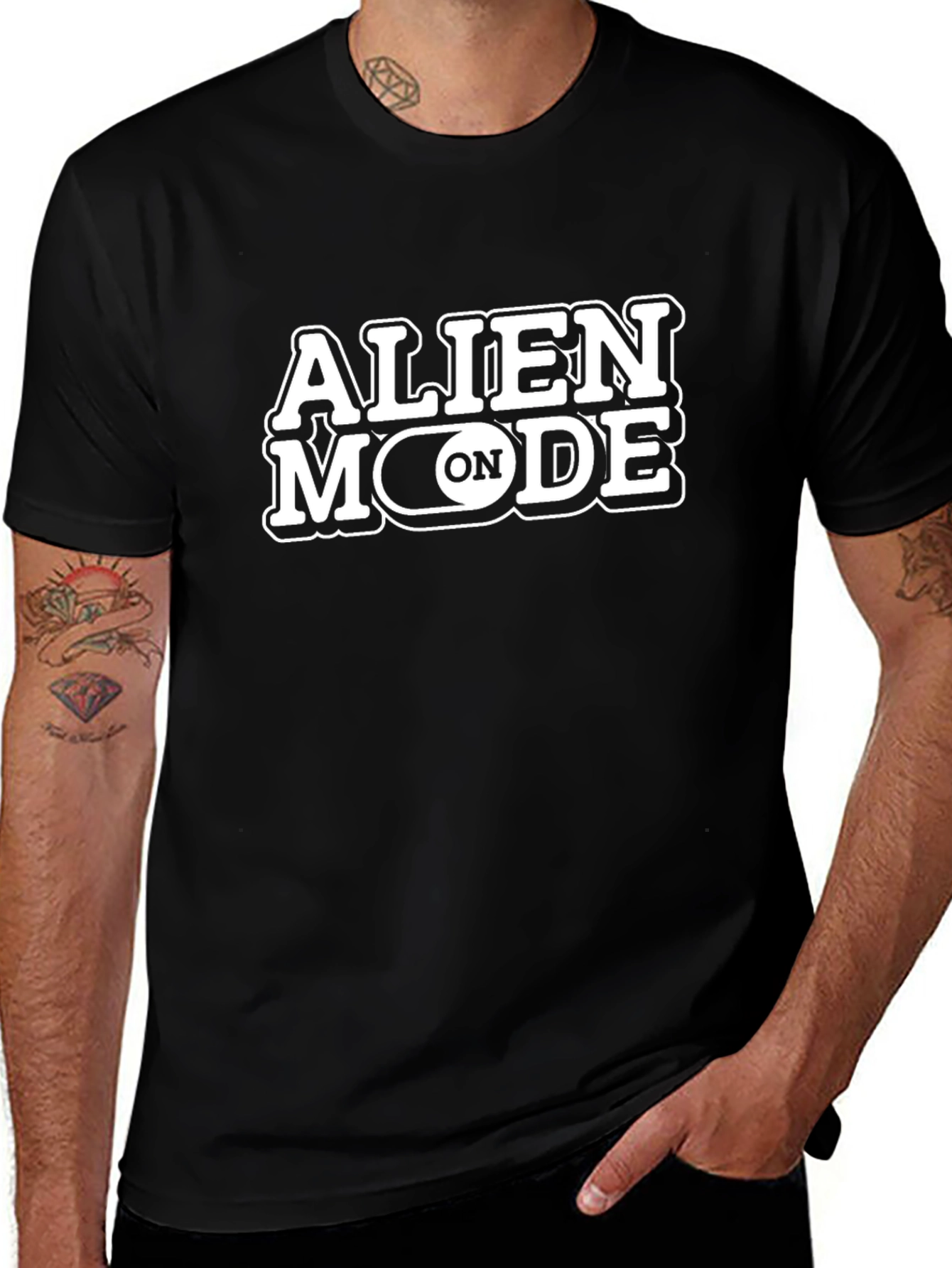 Alien Mode On T-Shirt - Black Crew Neck