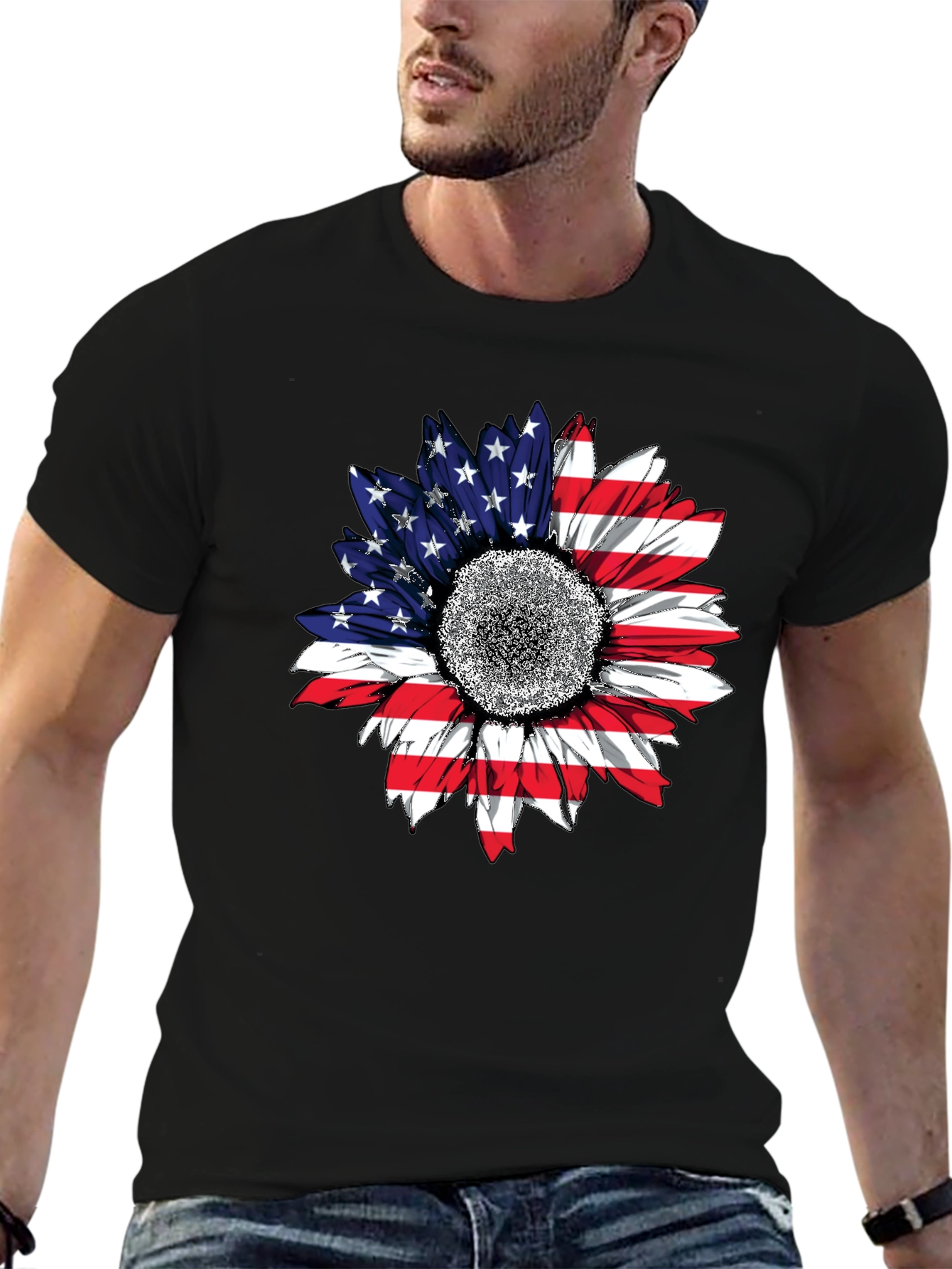 American Flag Sunflower T-Shirt Patriotic USA