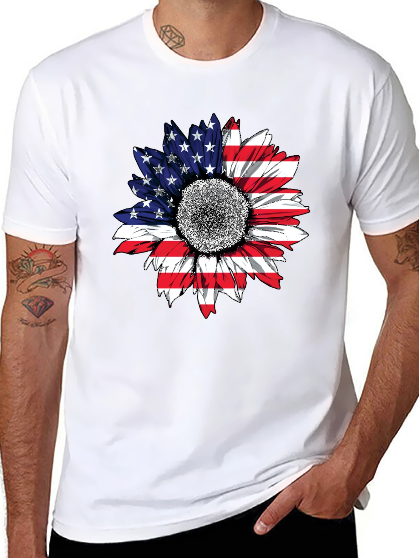American Flag Sunflower T-Shirt Patriotic USA