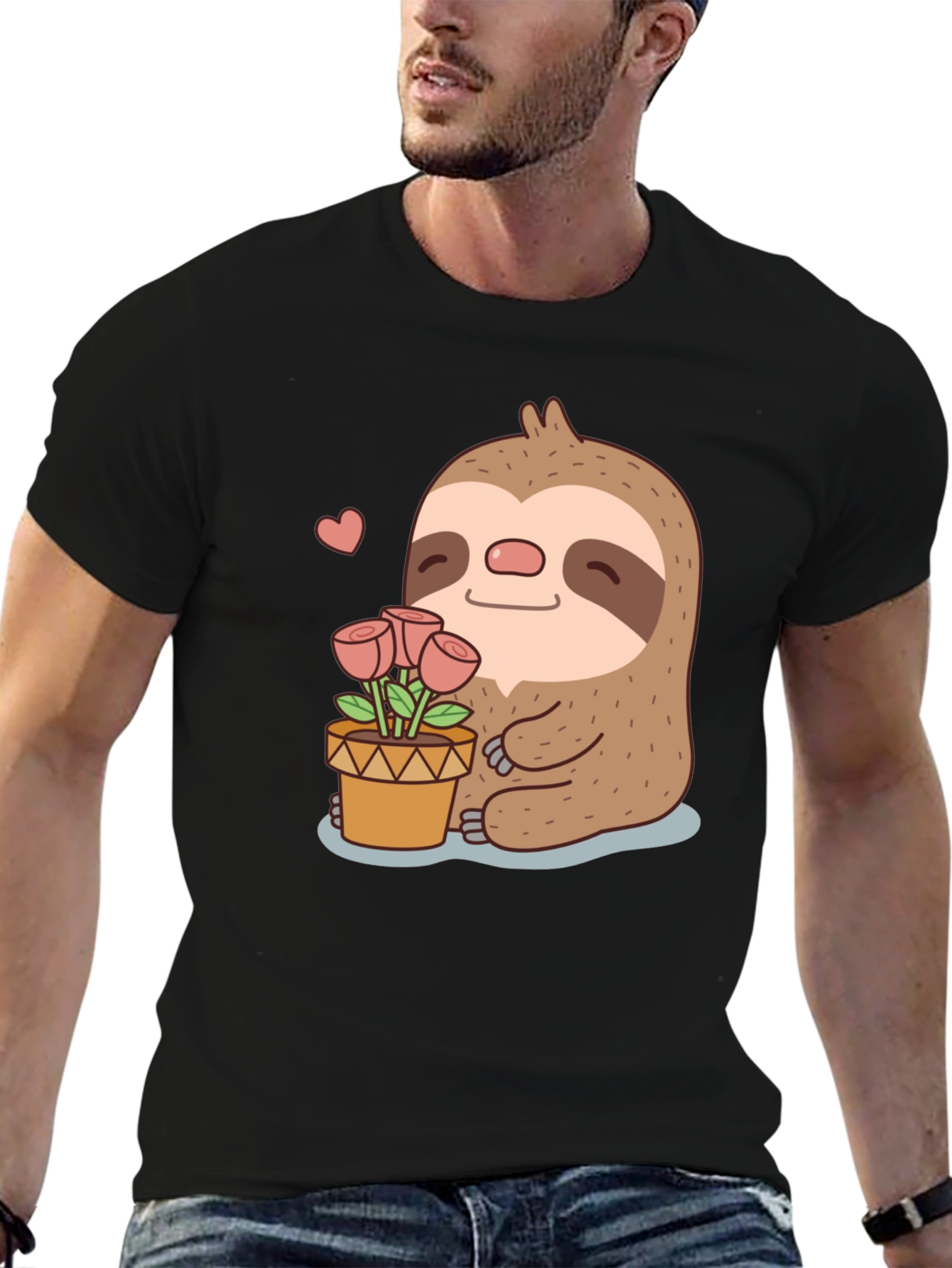 Cute Sloth with Flowers Graphic T-Shirt