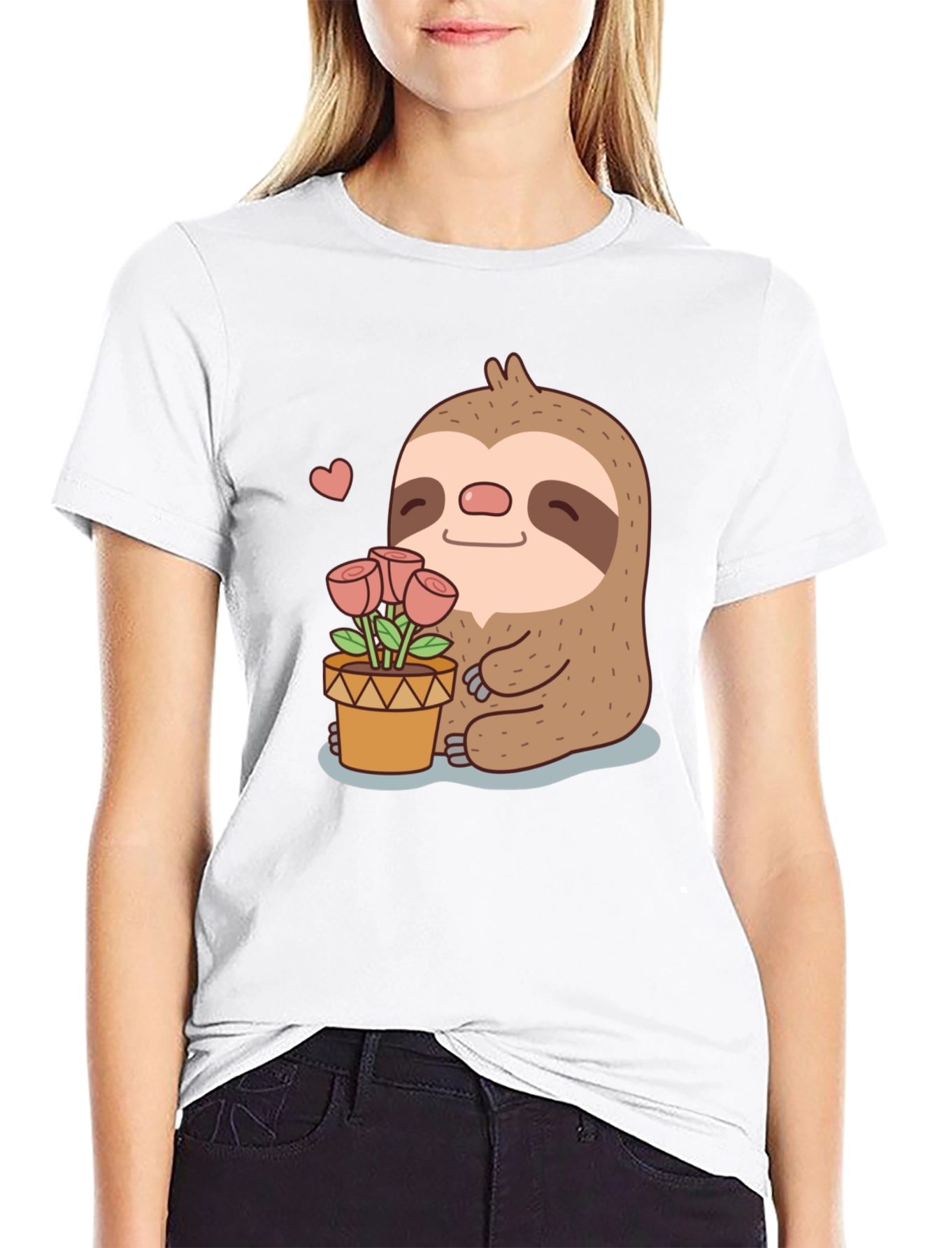 Cute Sloth with Flowers Graphic T-Shirt