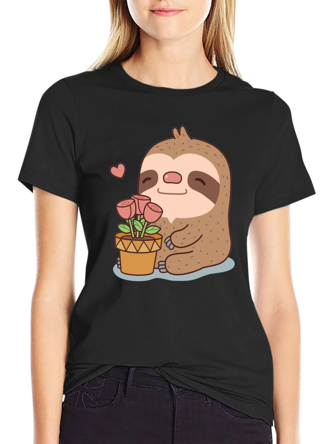 Cute Sloth with Flowers Graphic T-Shirt