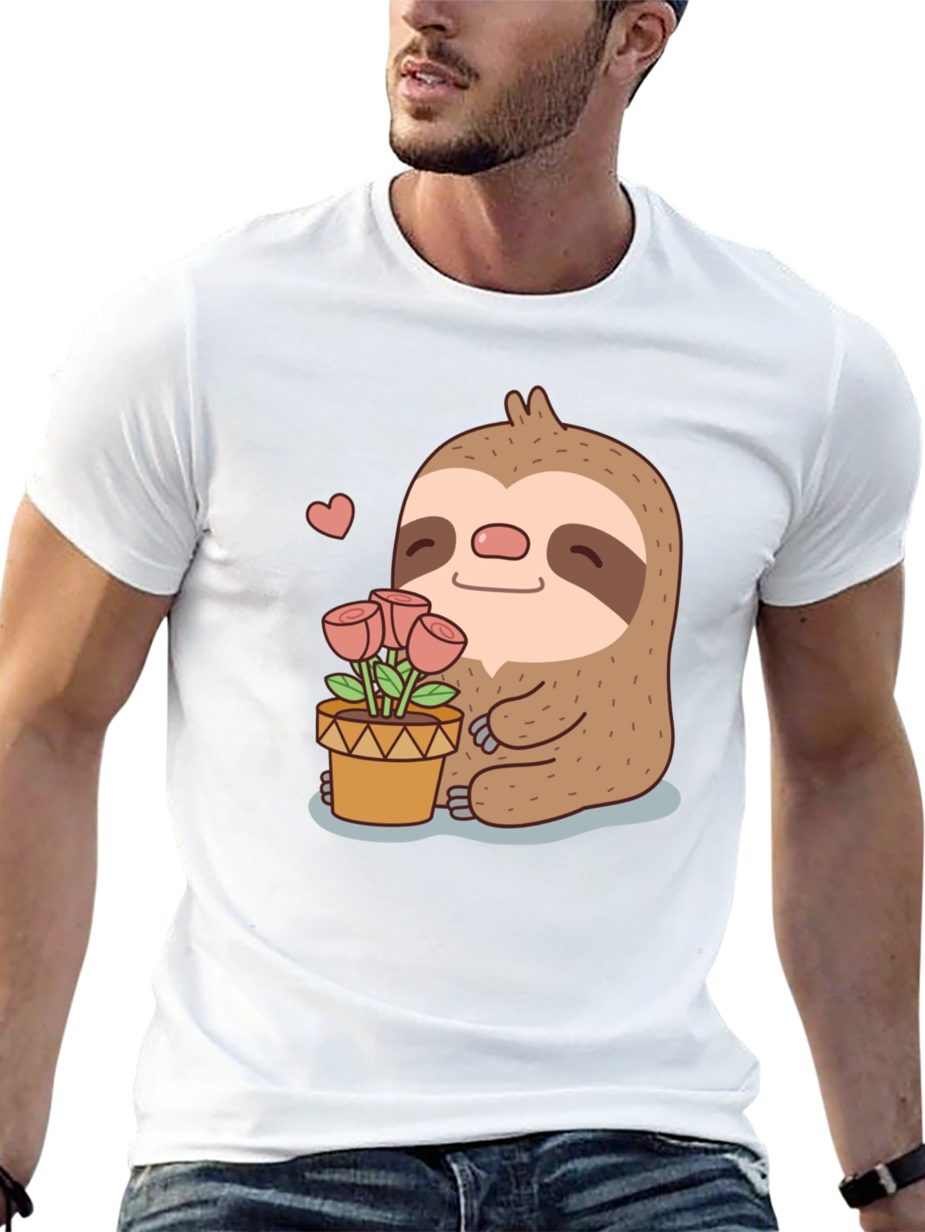 Cute Sloth with Flowers Graphic T-Shirt