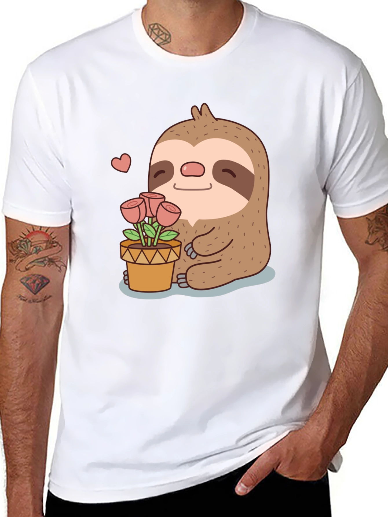 Cute Sloth with Flowers Graphic T-Shirt