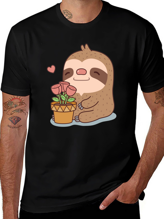 Cute Sloth with Flowers Graphic T-Shirt