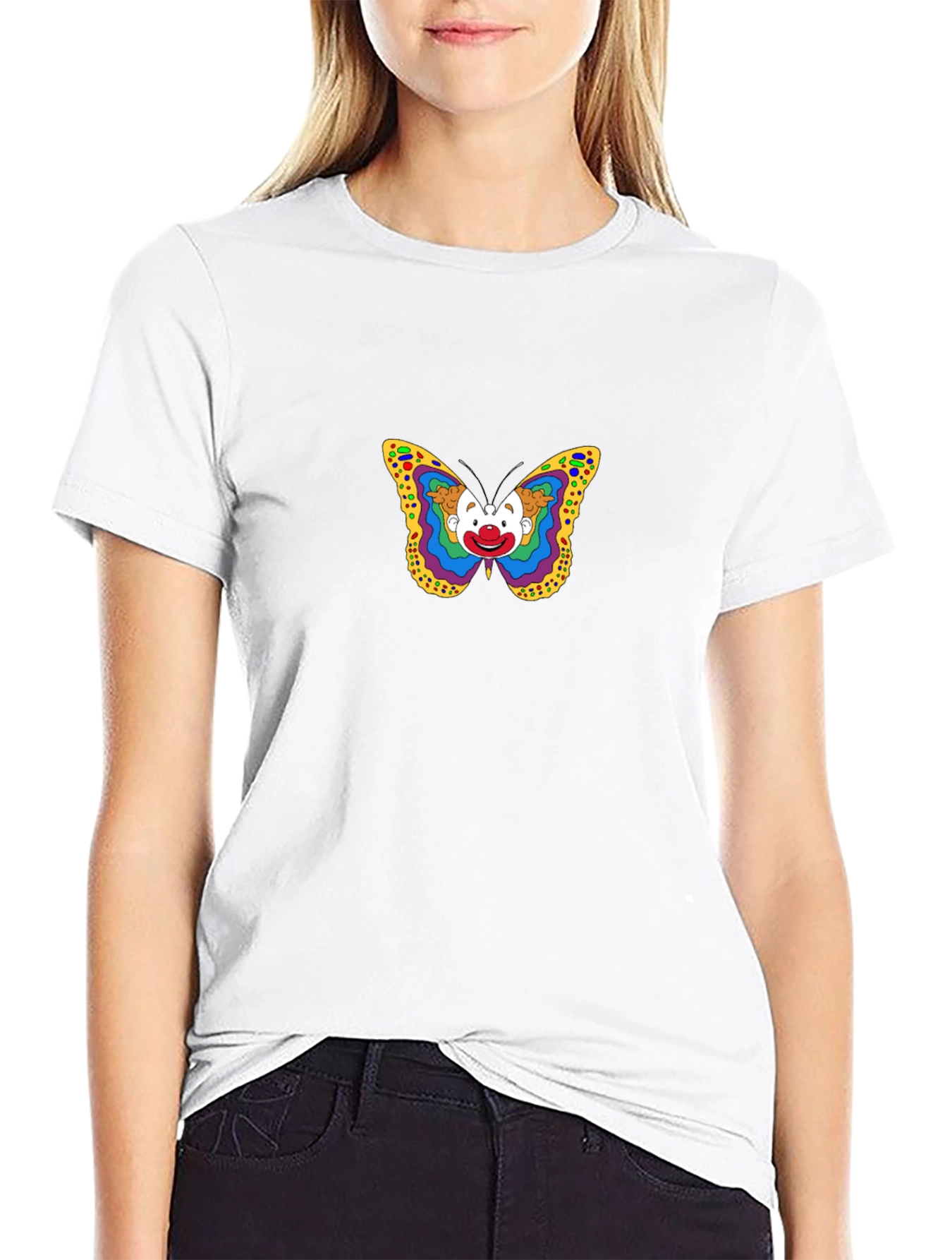 Clown Butterfly Graphic Tee - Black Cotton T-Shirt