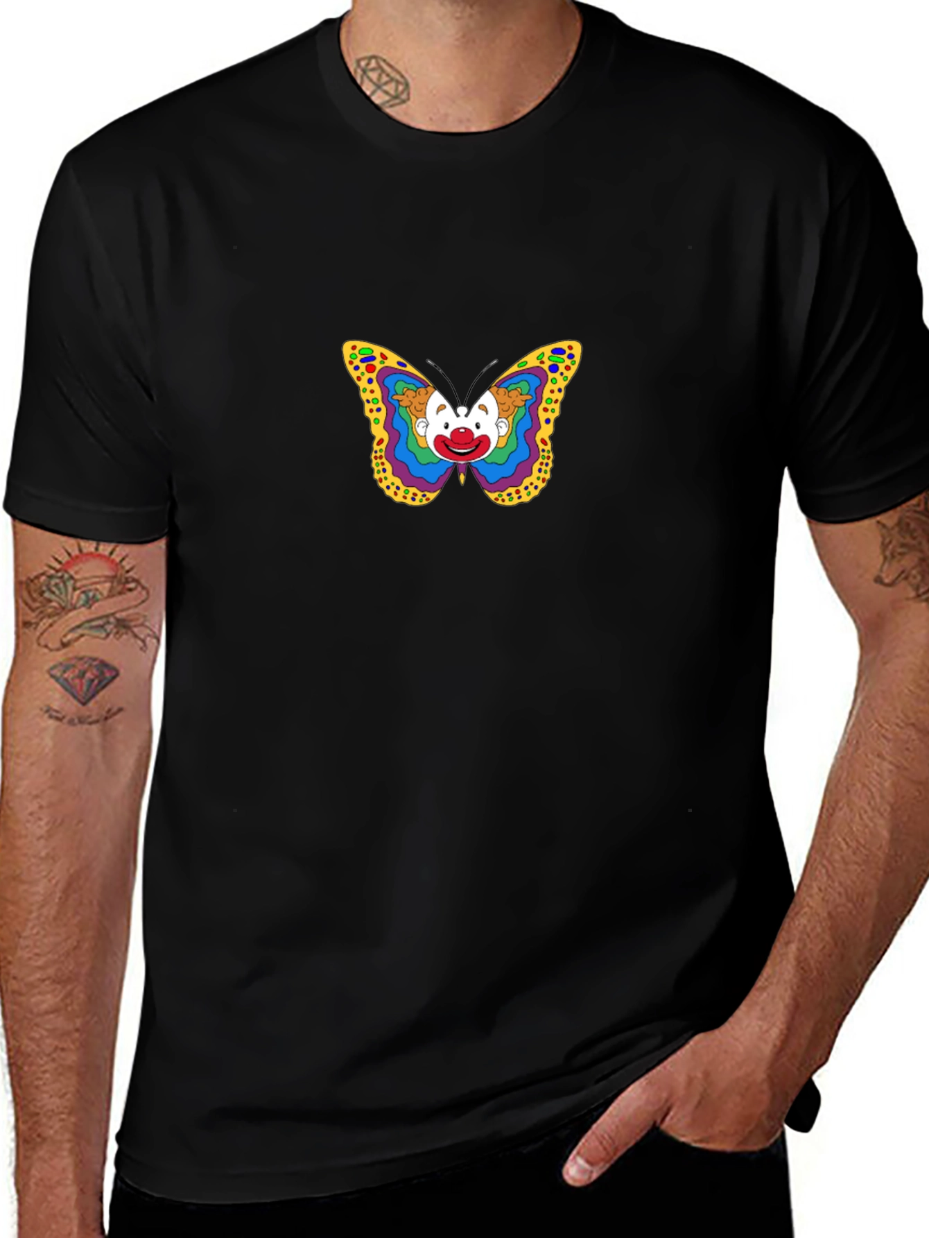 Clown Butterfly Graphic Tee - Black Cotton T-Shirt